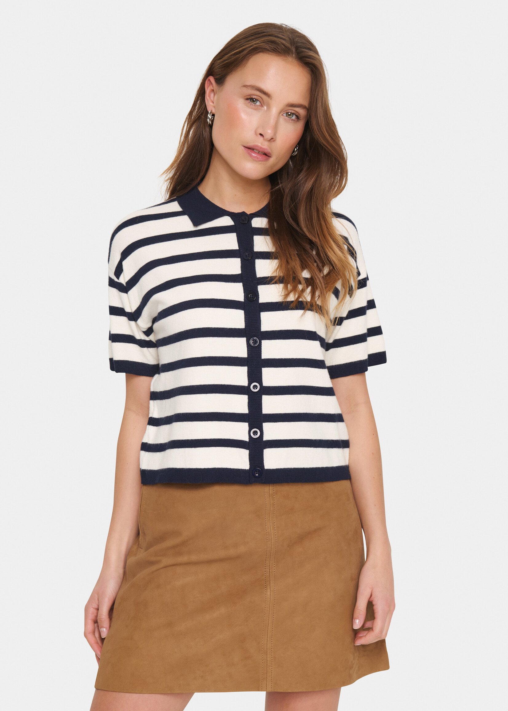 Saint Tropez Saint Tropez Striped Short Sleeve Cardi
