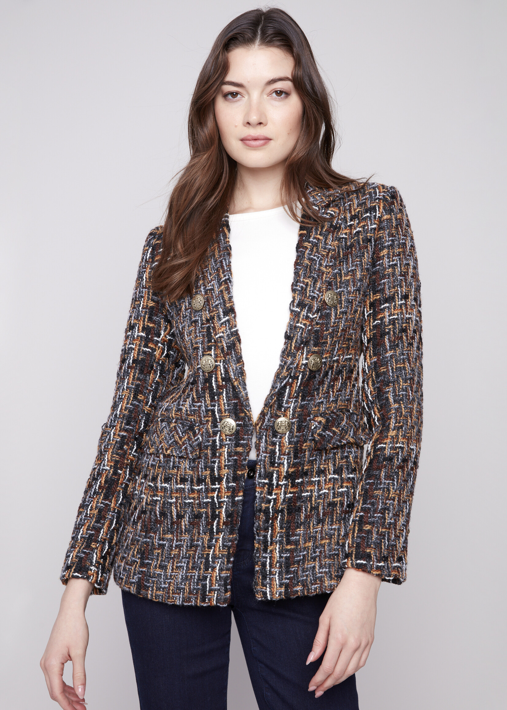 Charlie B Charlie B Tweed Gold Button Blazer