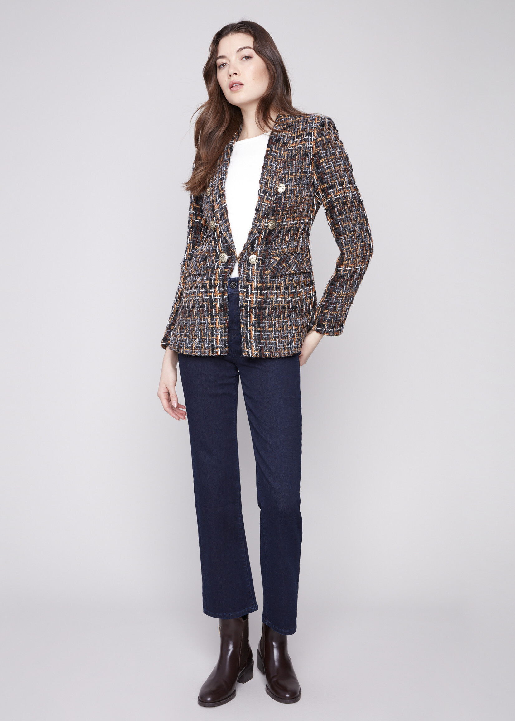 Charlie B Charlie B Tweed Gold Button Blazer