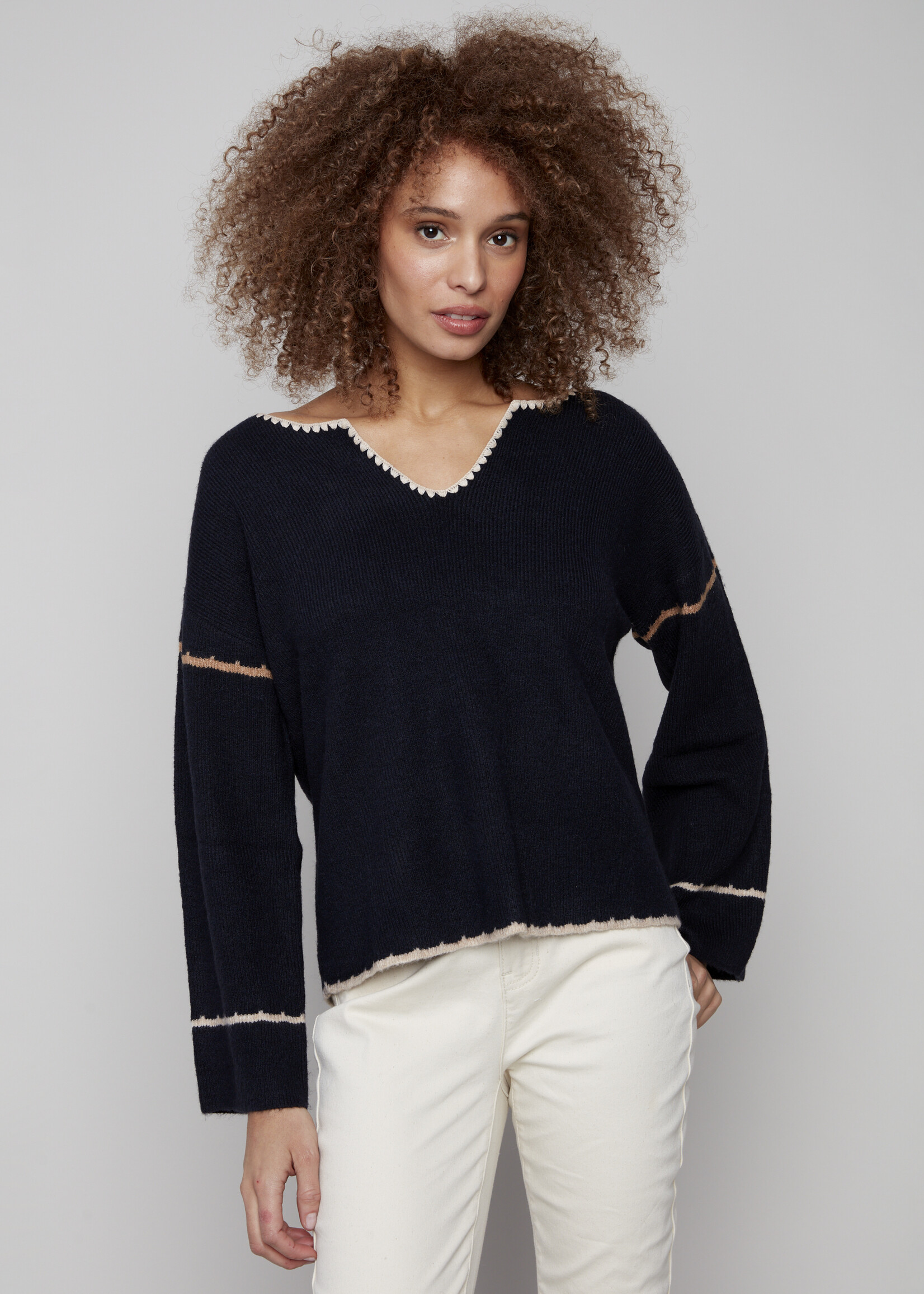 Charlie B Charlie B Vneck Embroidered Sweater