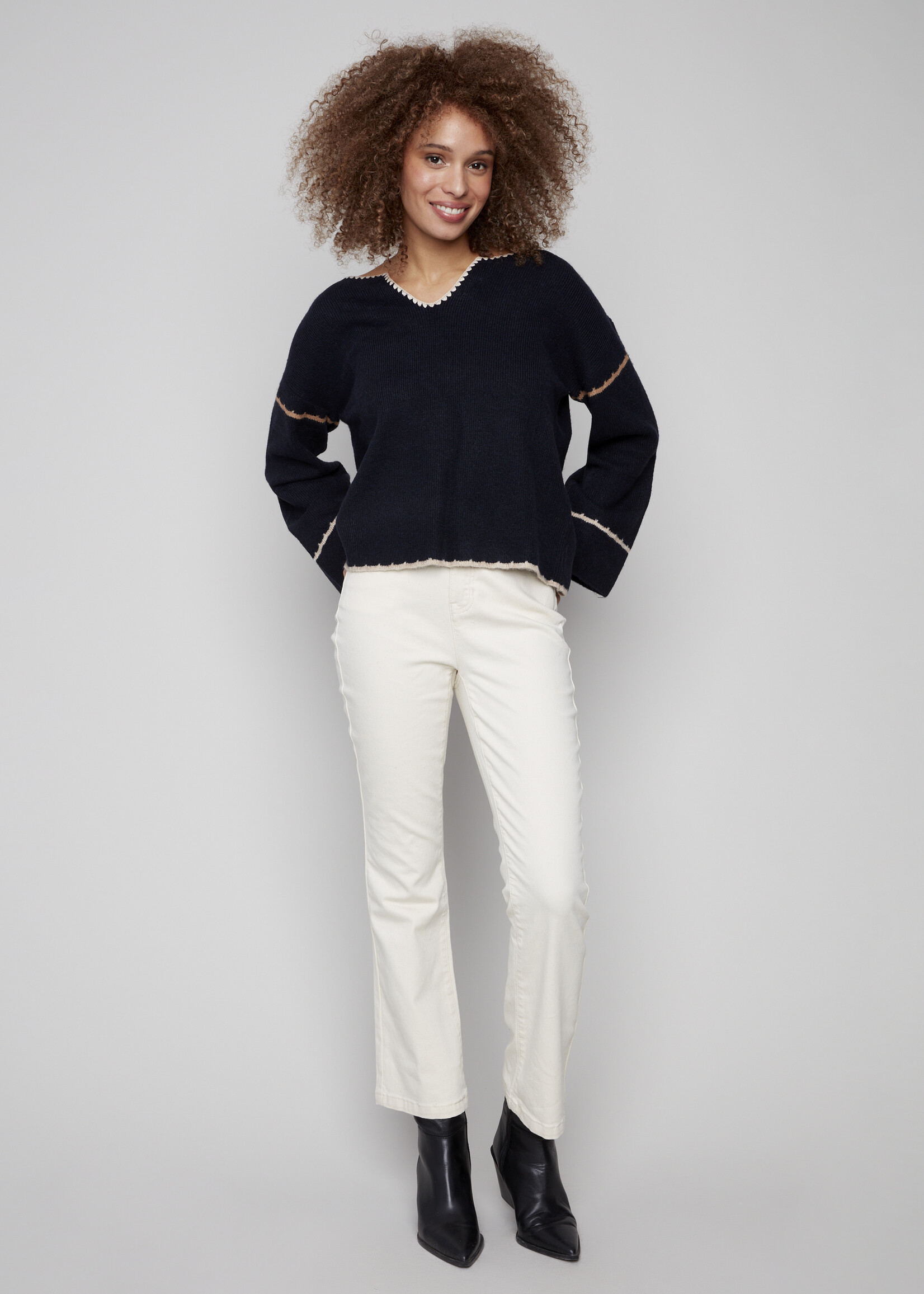 Charlie B Charlie B Vneck Embroidered Sweater