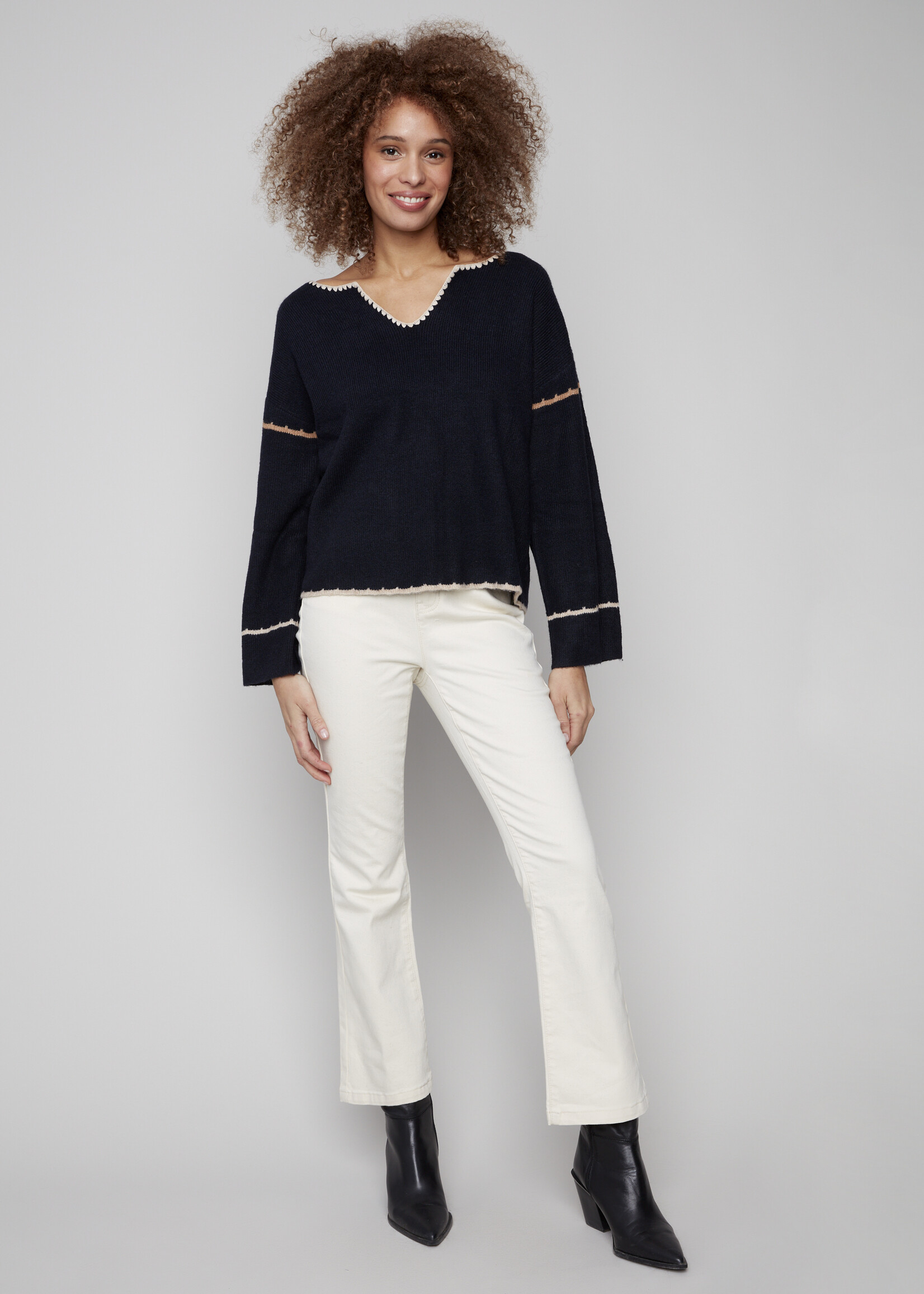 Charlie B Charlie B Vneck Embroidered Sweater