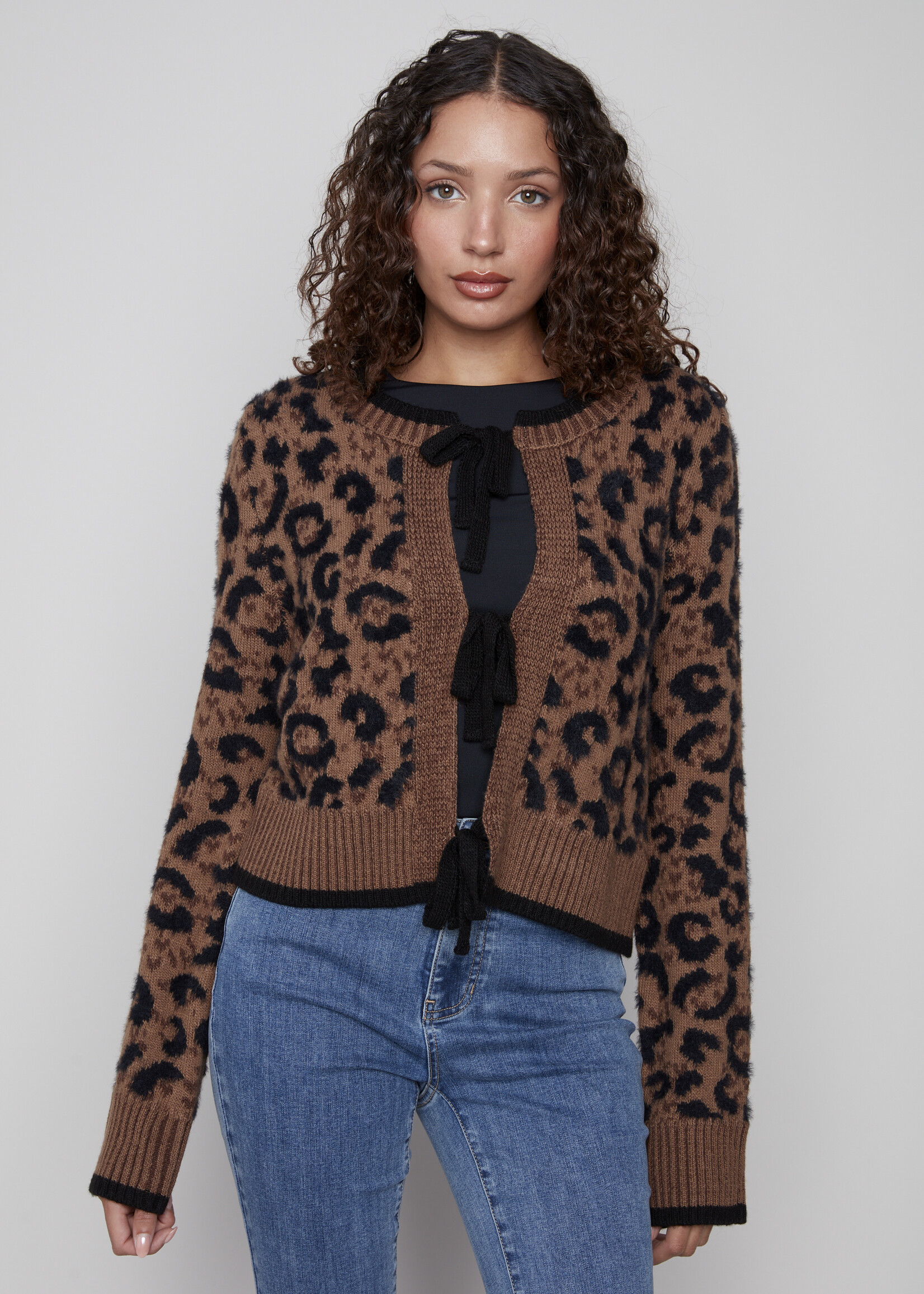 Charlie B Charlie B Bow Tie Animal Print Cardi
