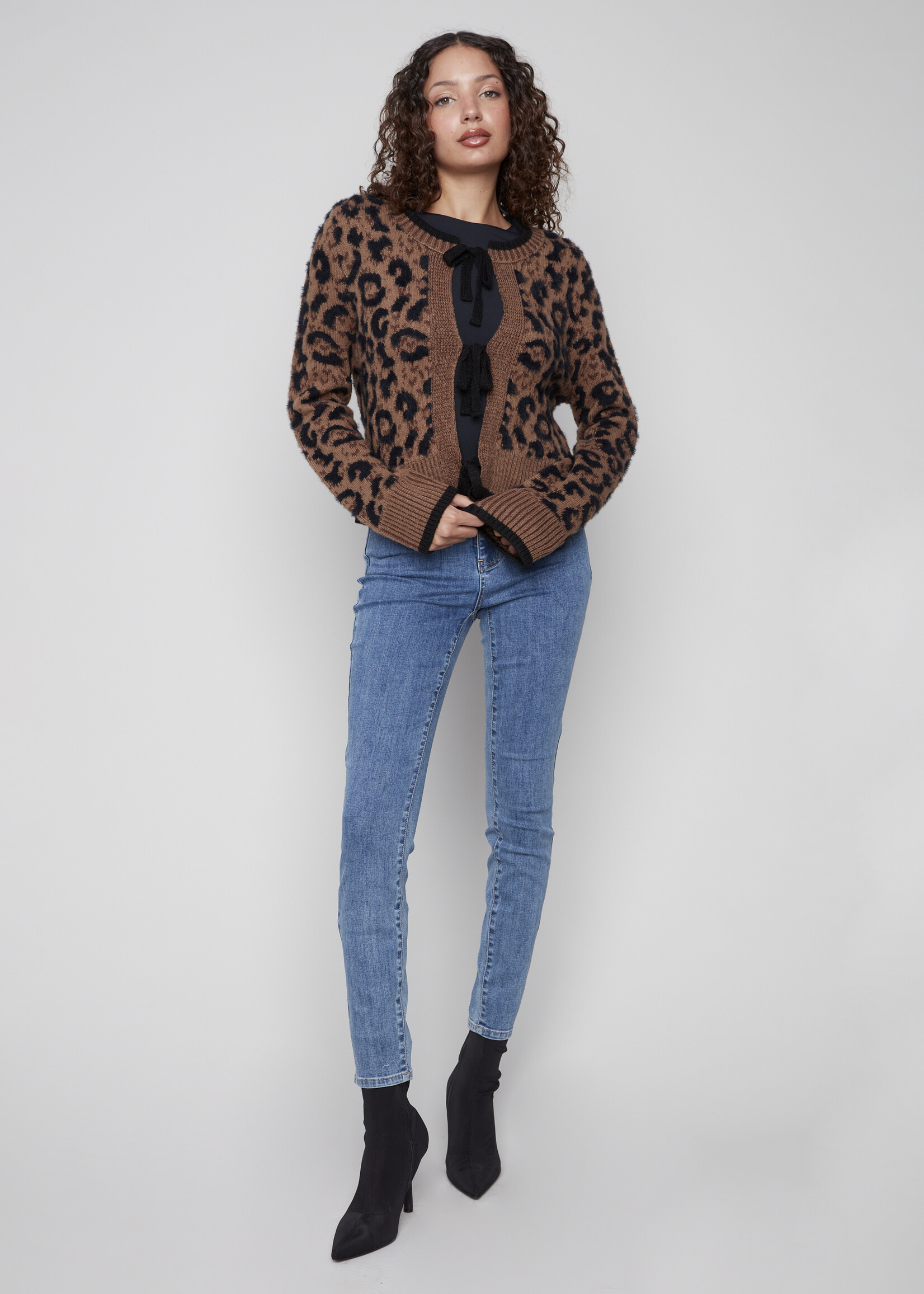 Charlie B Charlie B Bow Tie Animal Print Cardi