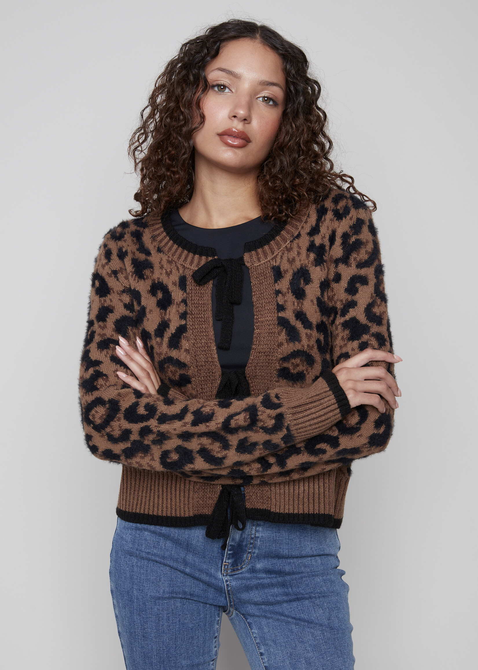 Charlie B Charlie B Bow Tie Animal Print Cardi