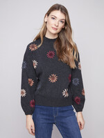 Charlie B Charlie B Floral Embroidery Mock Neck Sweater