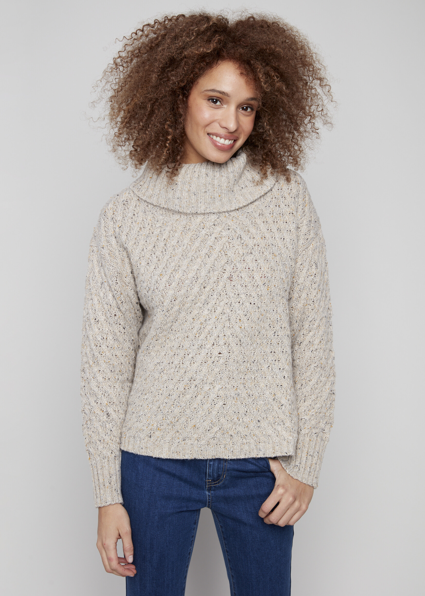 Charlie B Charlie B  Diagonal Cable Cowl Sweater