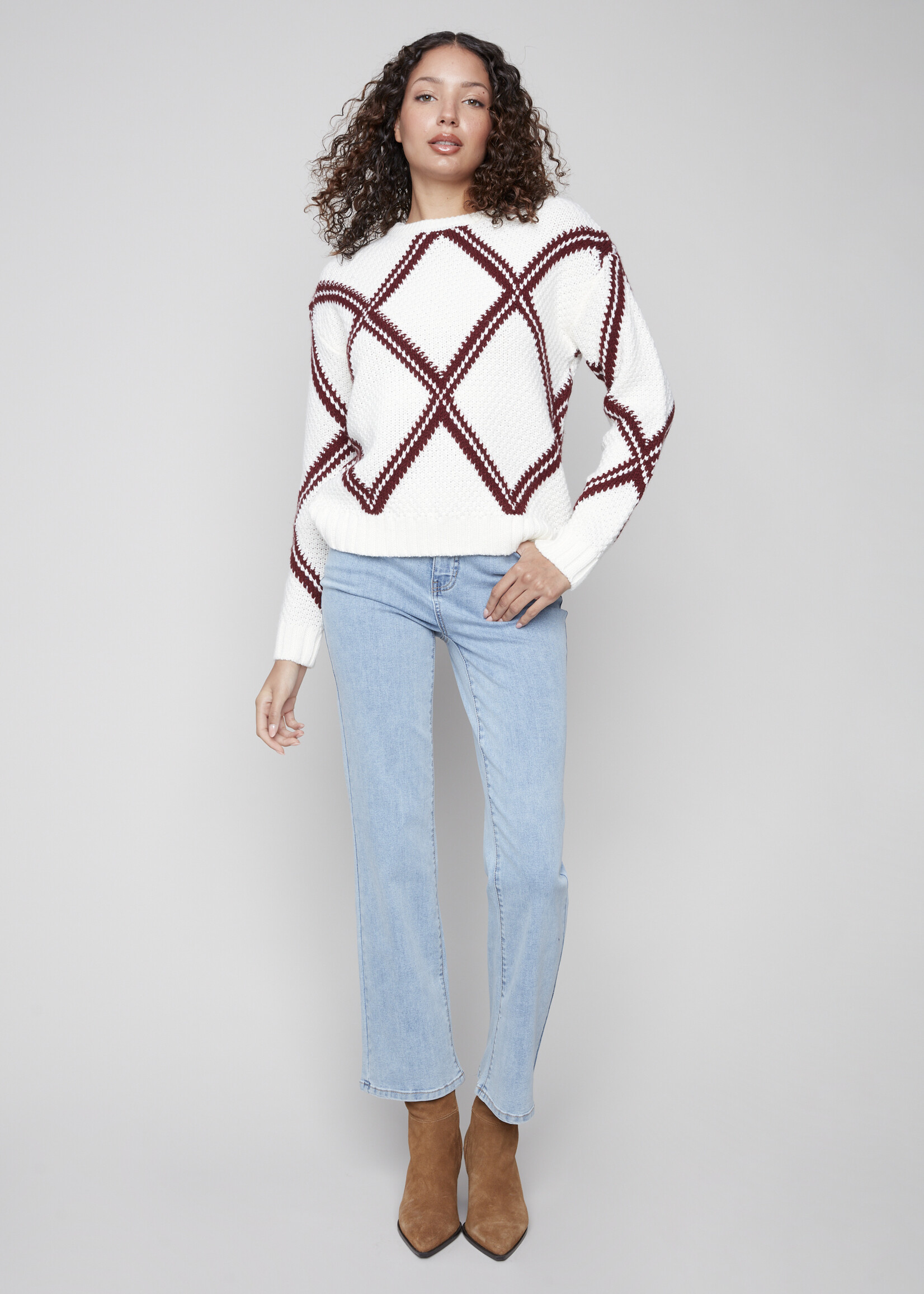 Charlie B Charlie B  Diamond Intarsia Crew Sweater
