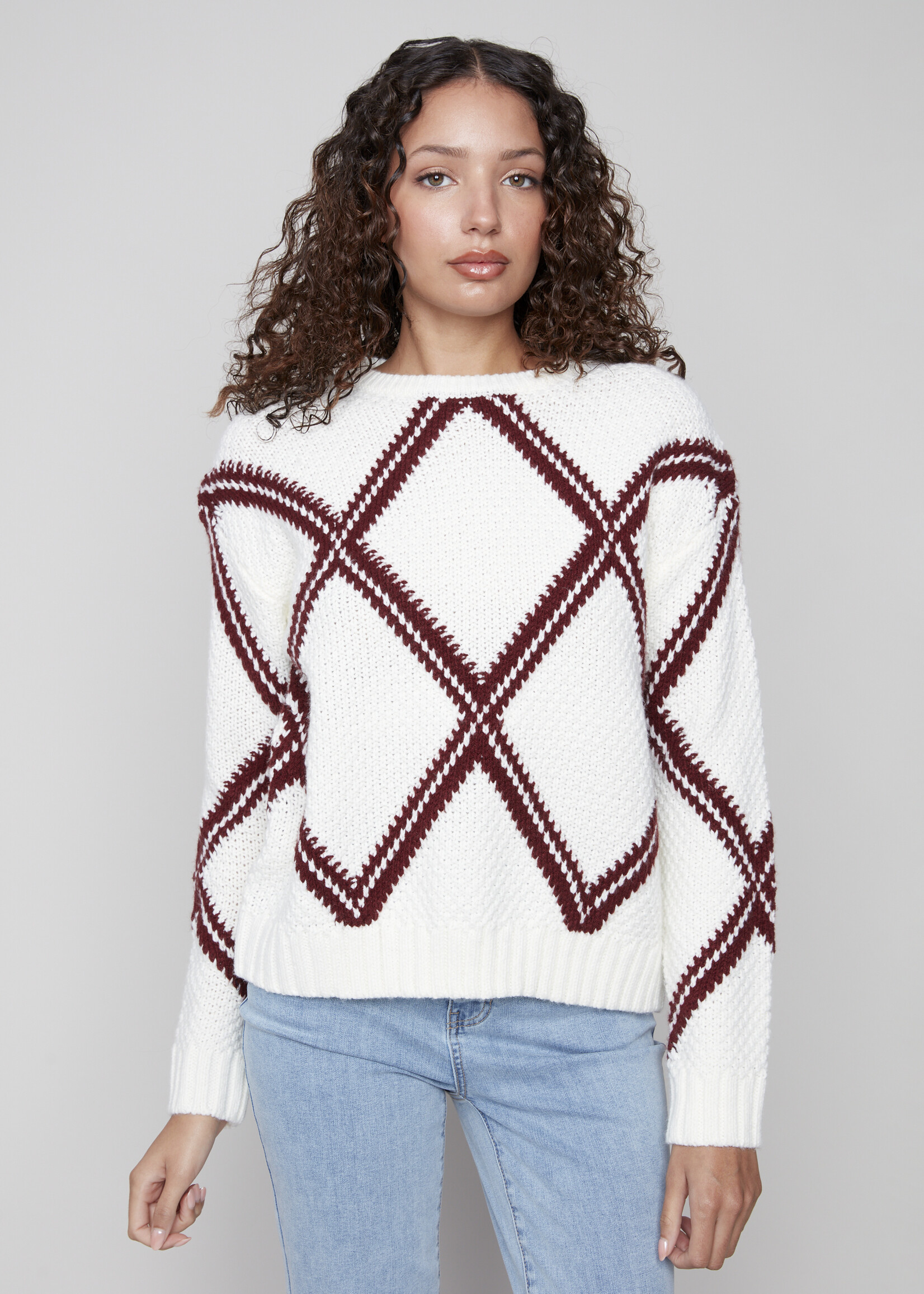 Charlie B Charlie B  Diamond Intarsia Crew Sweater