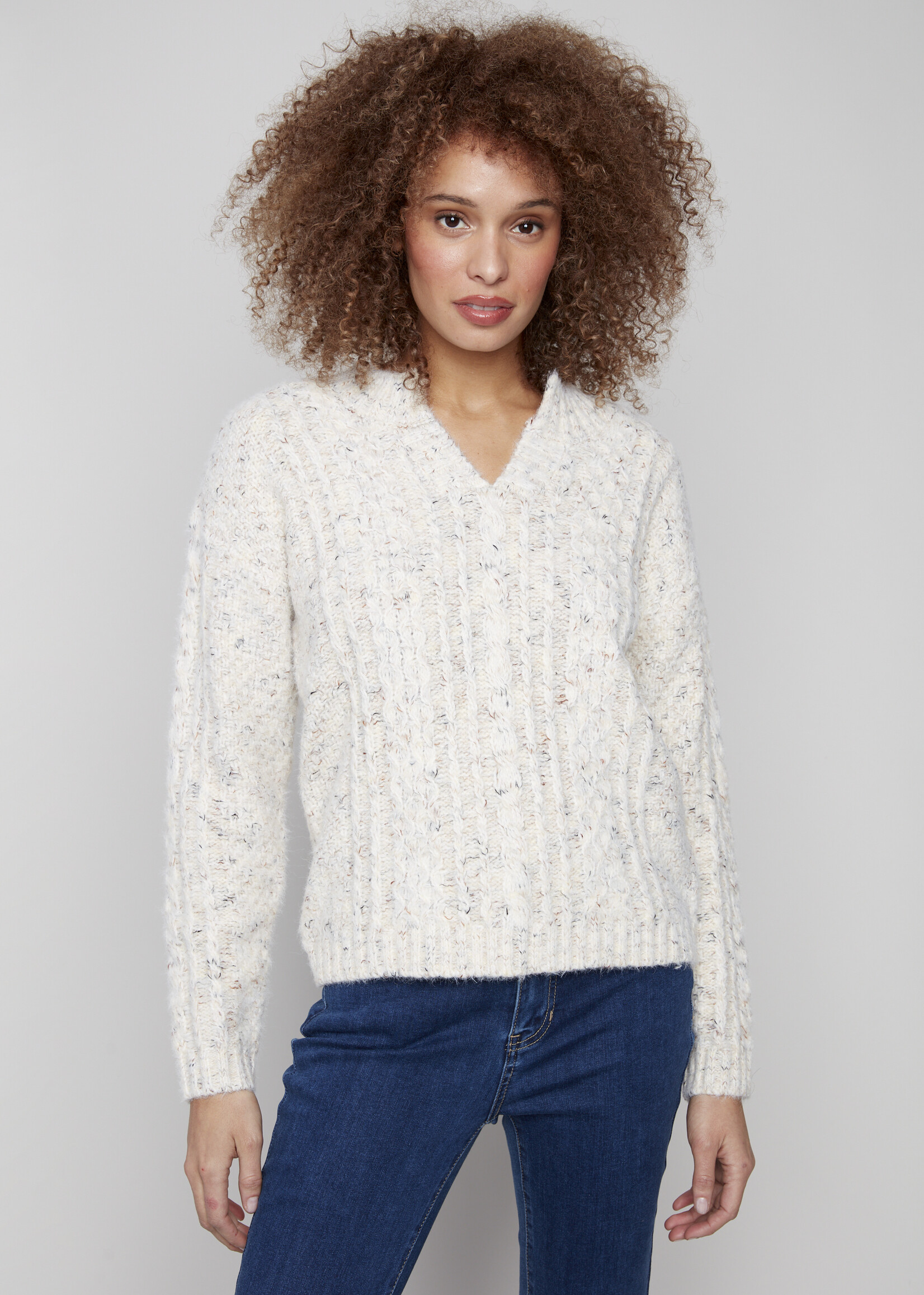 Charlie B Charlie B Vneck Flex Yarn Sweater