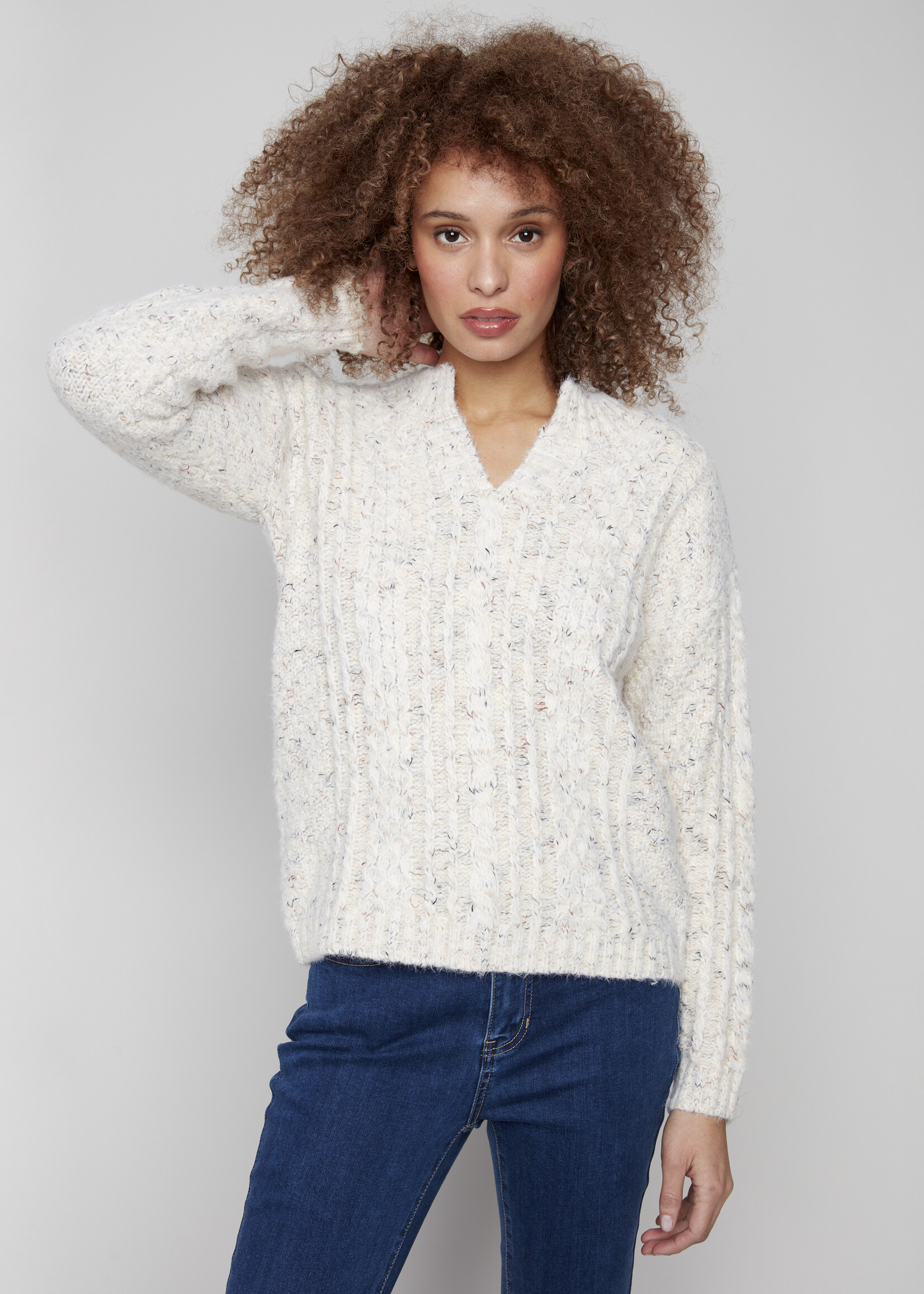 Charlie B Charlie B Vneck Flex Yarn Sweater