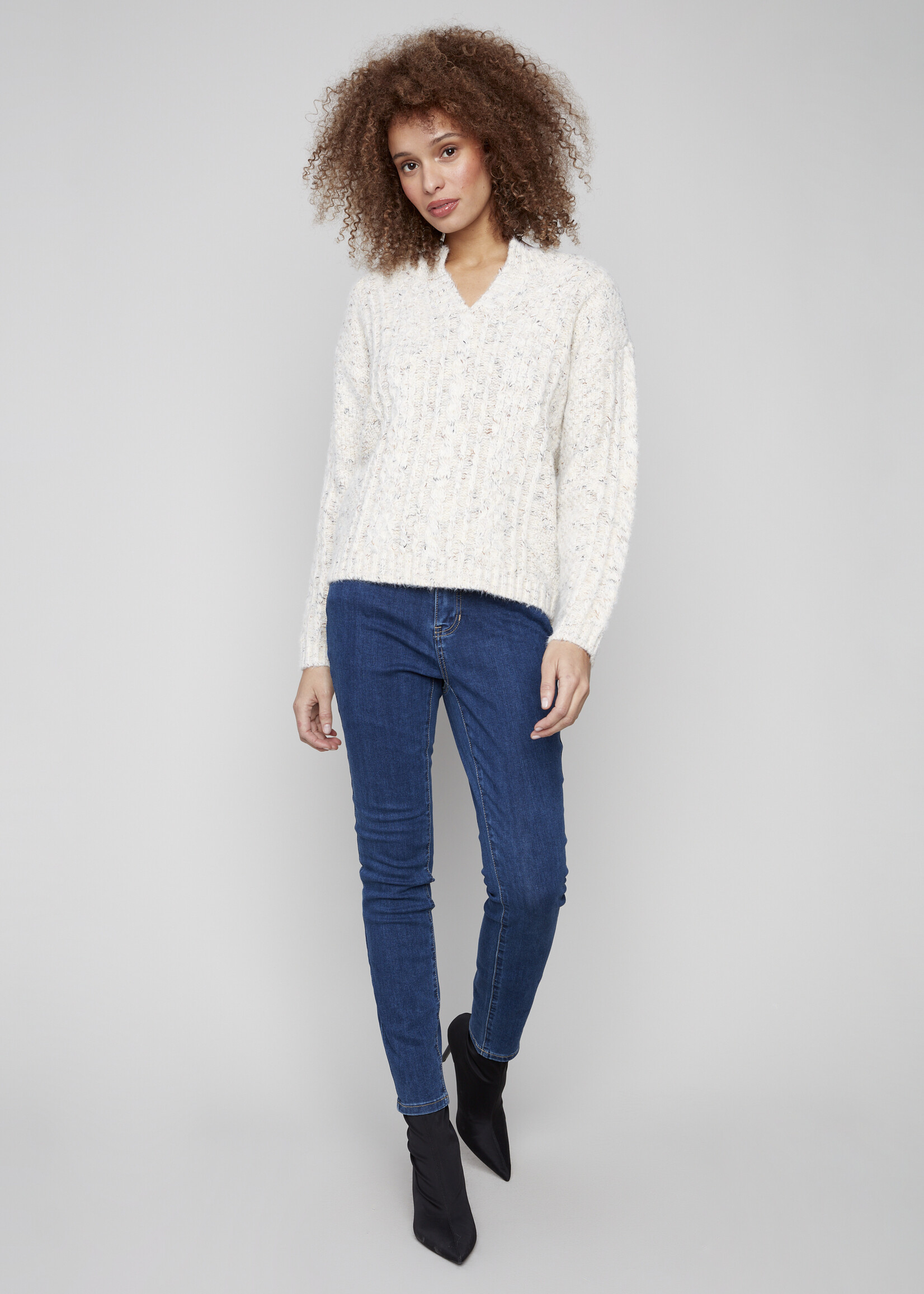 Charlie B Charlie B Vneck Flex Yarn Sweater