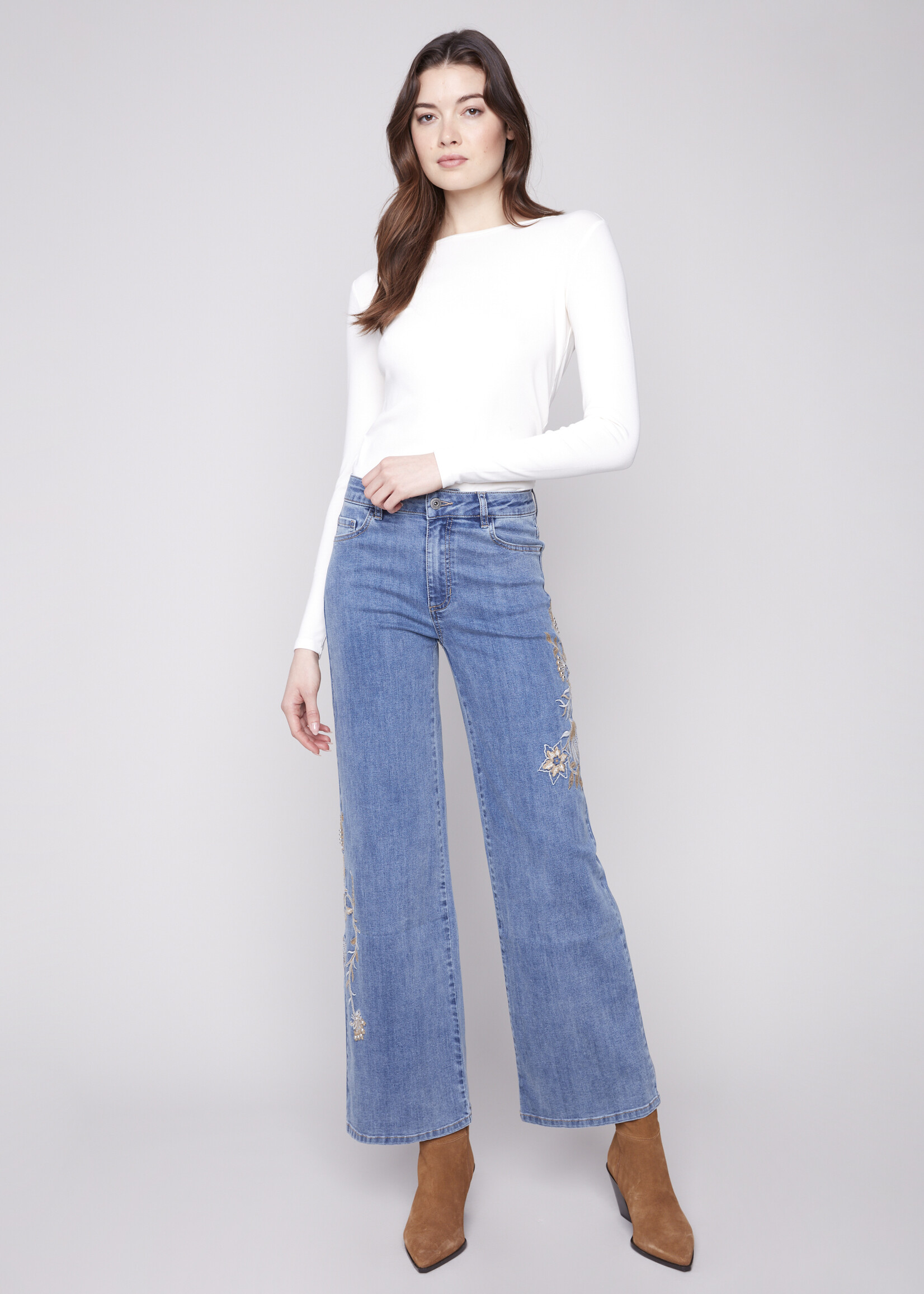 Charlie B Charlie B Flower Sequins Wide Leg Jeans