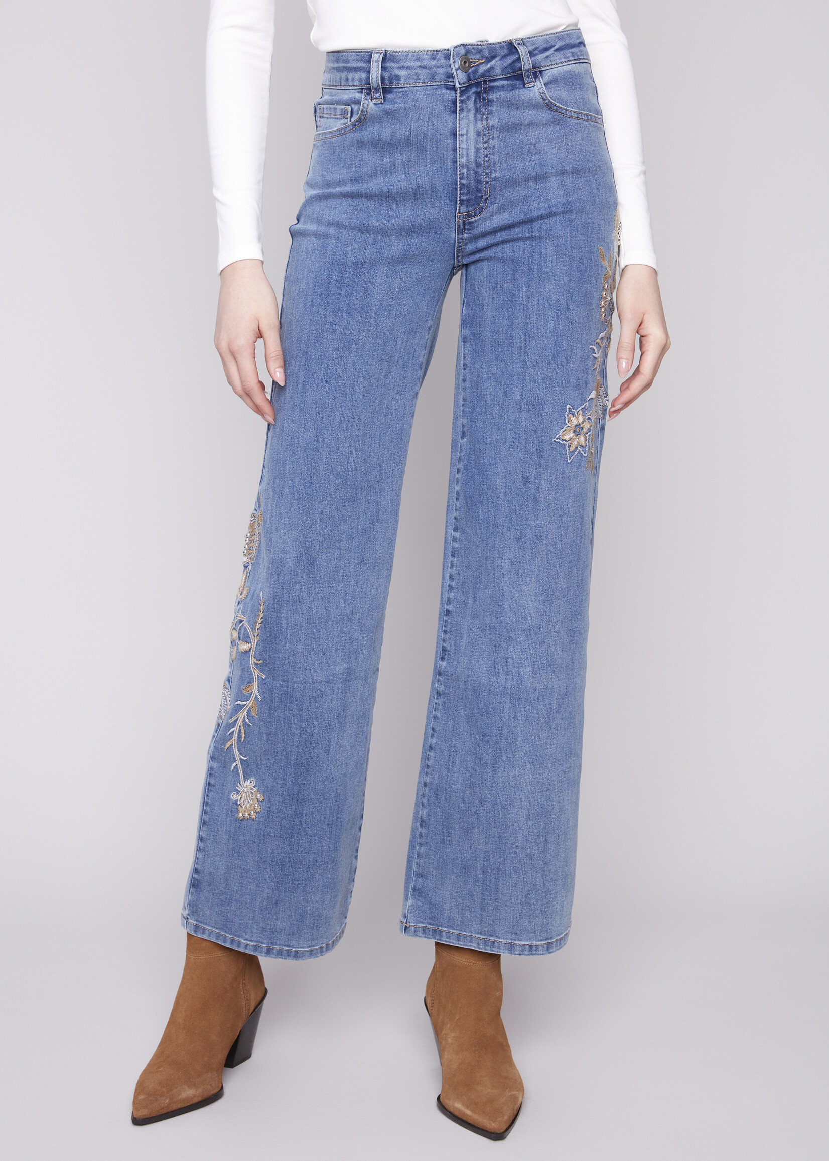 Charlie B Charlie B Flower Sequins Wide Leg Jeans