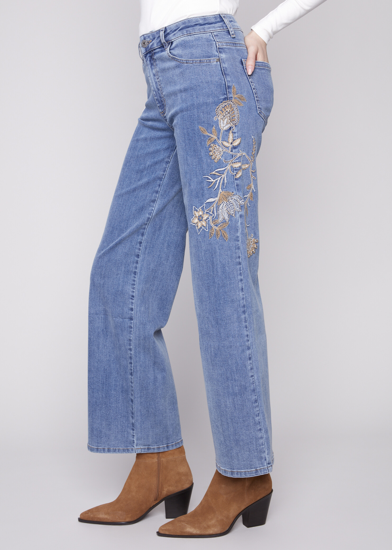 Charlie B Charlie B Flower Sequins Wide Leg Jeans