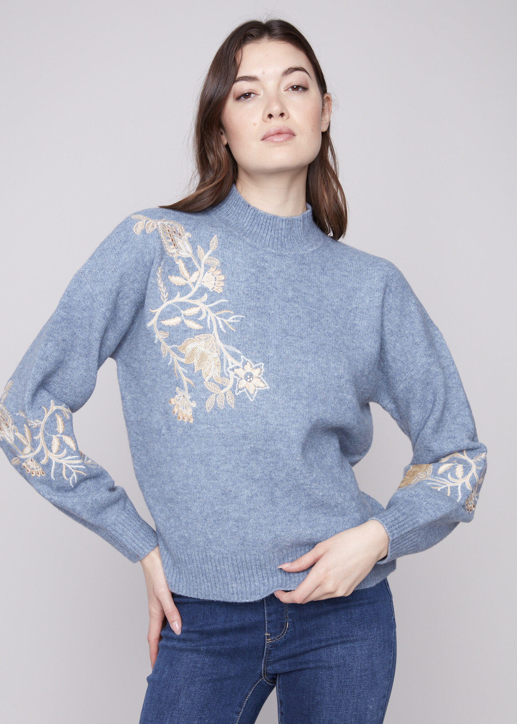 Charlie B Charlie B Mock Neck with Sequin Sweater