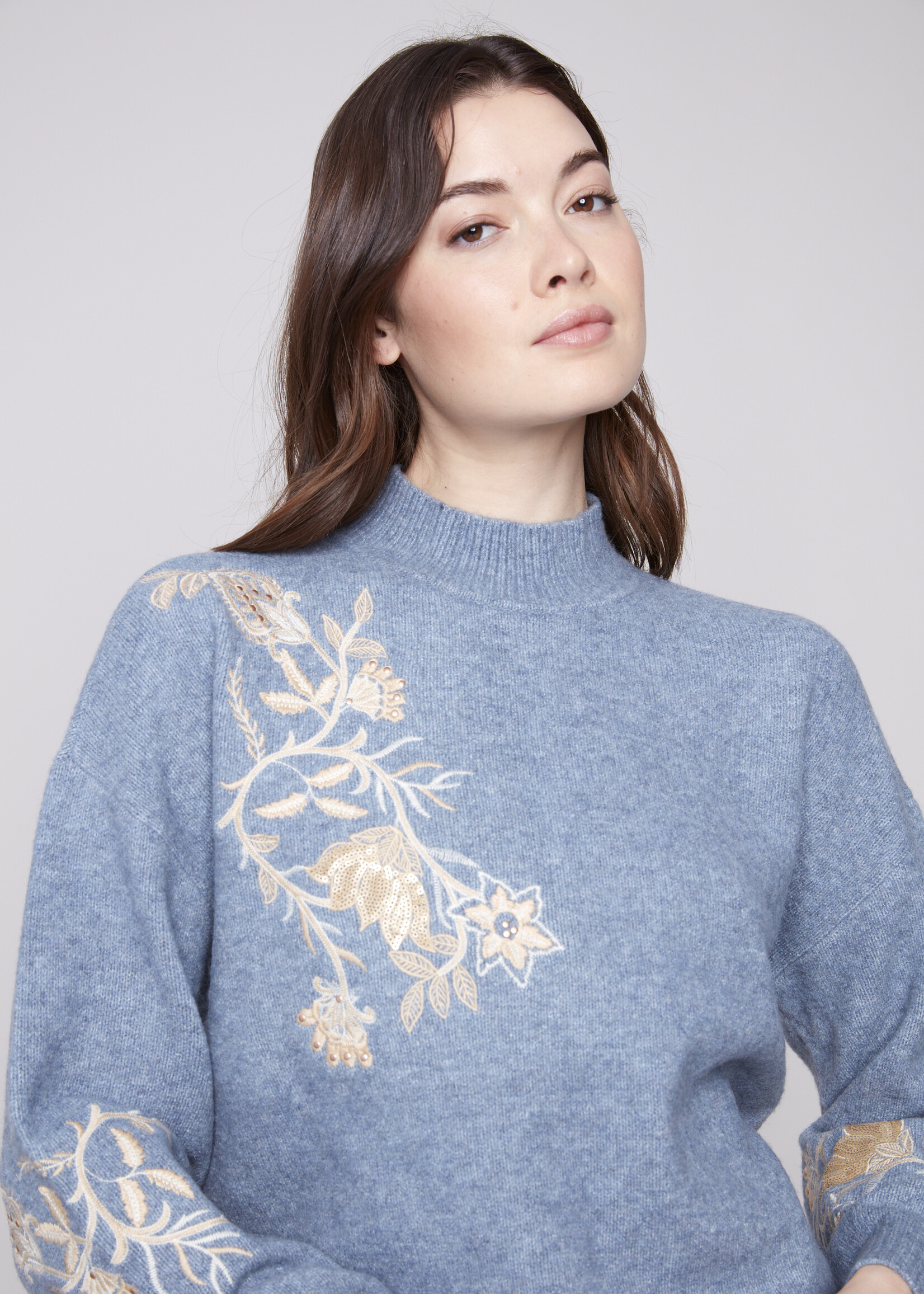 Charlie B Charlie B Mock Neck with Sequin Sweater