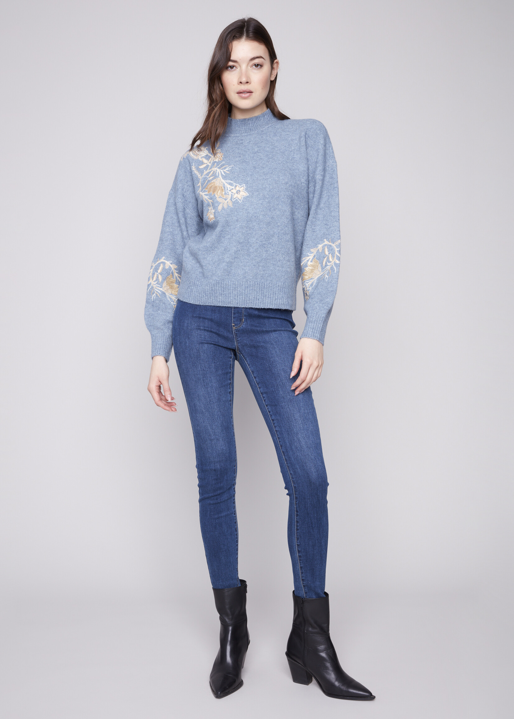 Charlie B Charlie B Mock Neck with Sequin Sweater