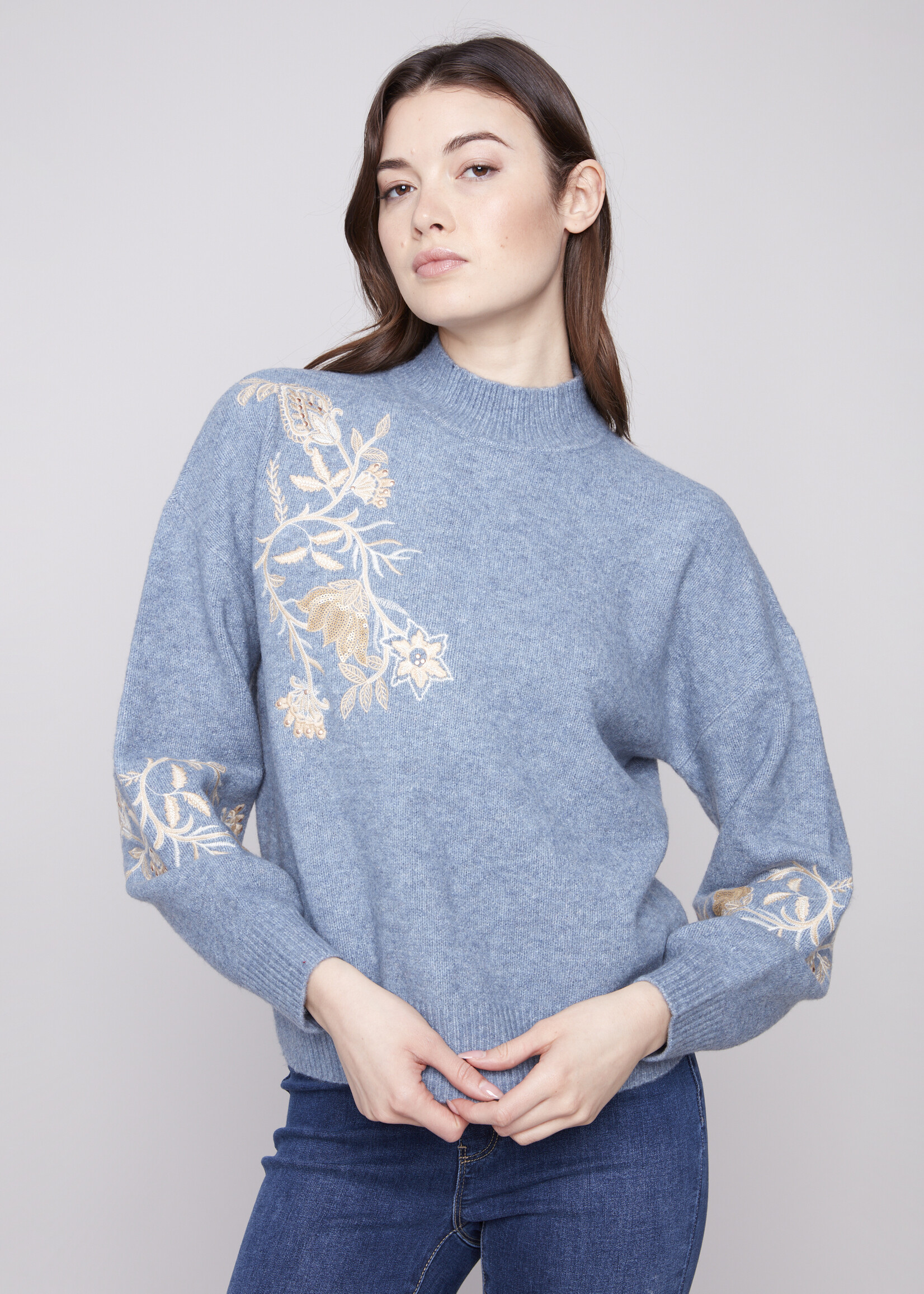 Charlie B Charlie B Mock Neck with Sequin Sweater
