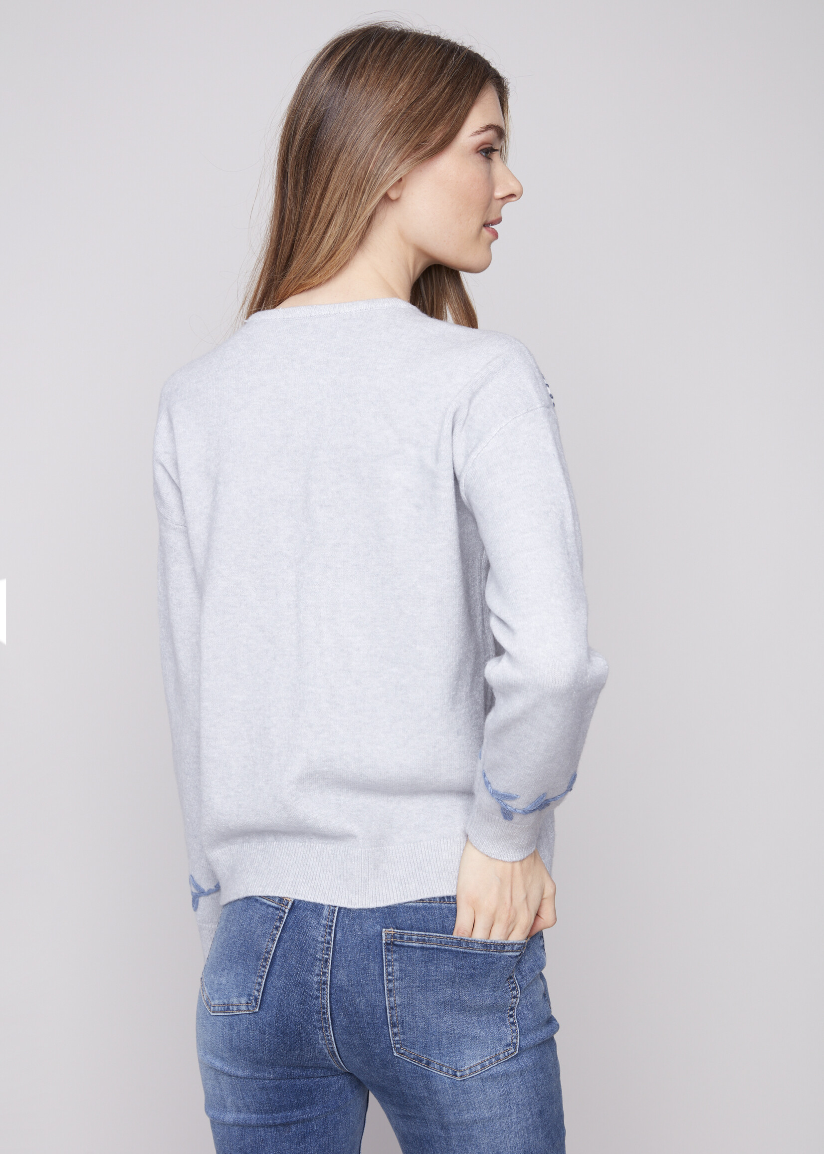Charlie B Charlie B  Embroidered Flowers Crew Sweater