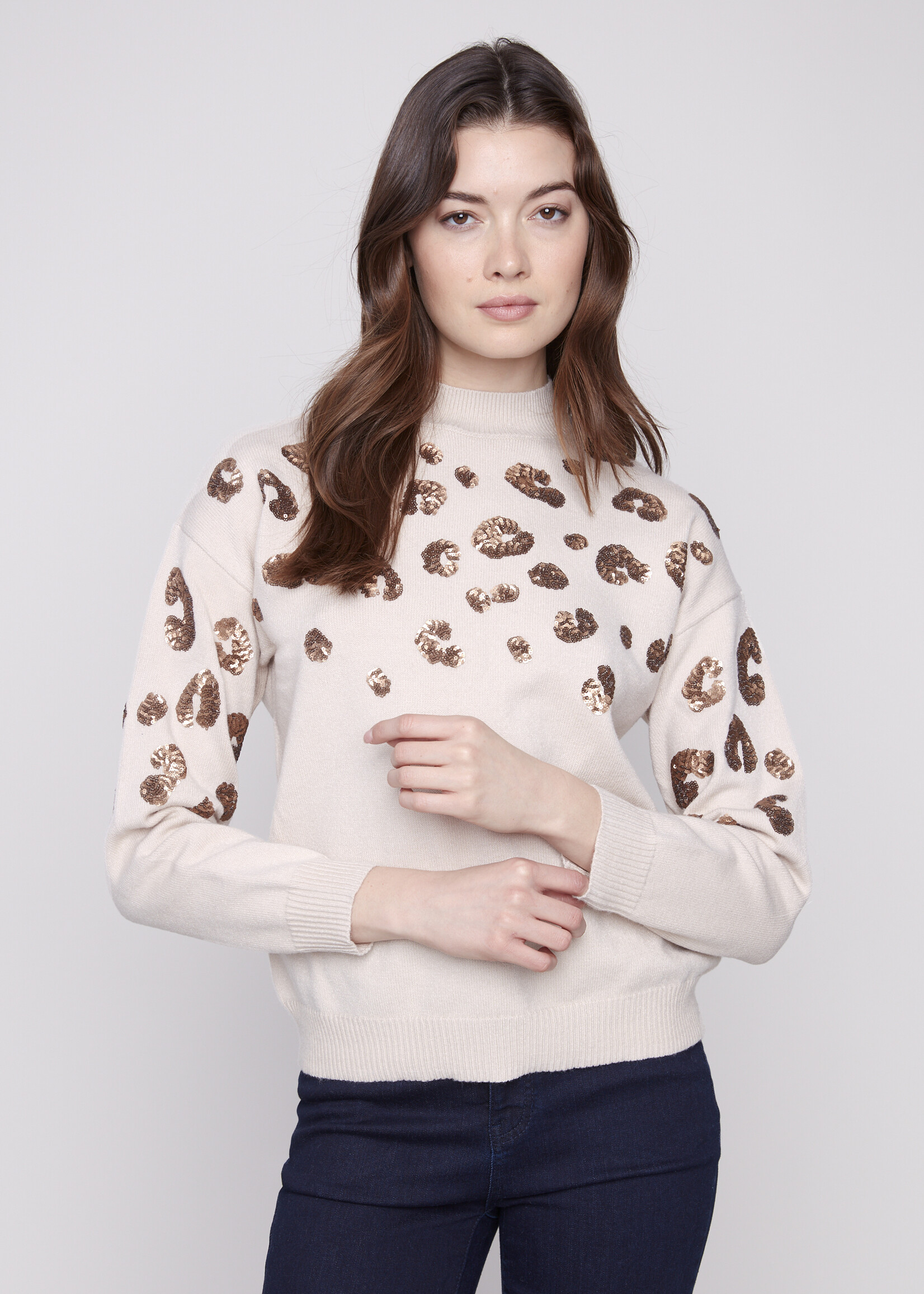 Charlie B Charlie B Animal Sequin Mock Sweater