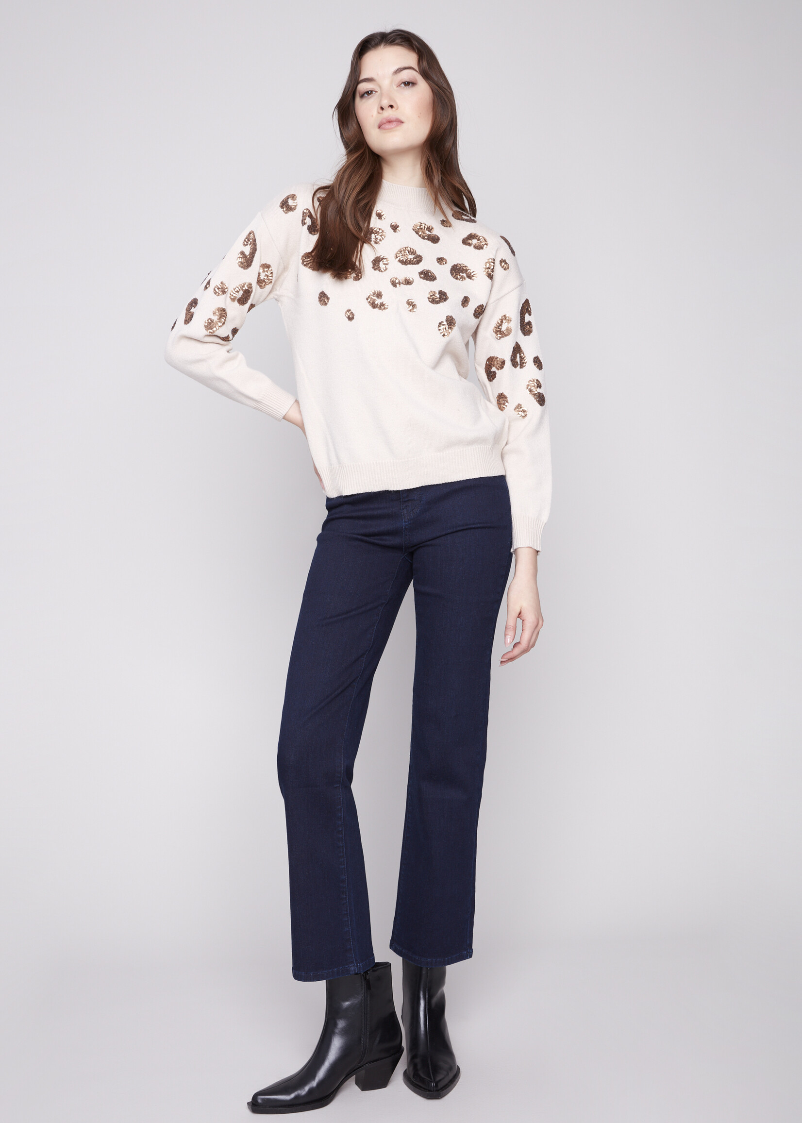 Charlie B Charlie B Animal Sequin Mock Sweater