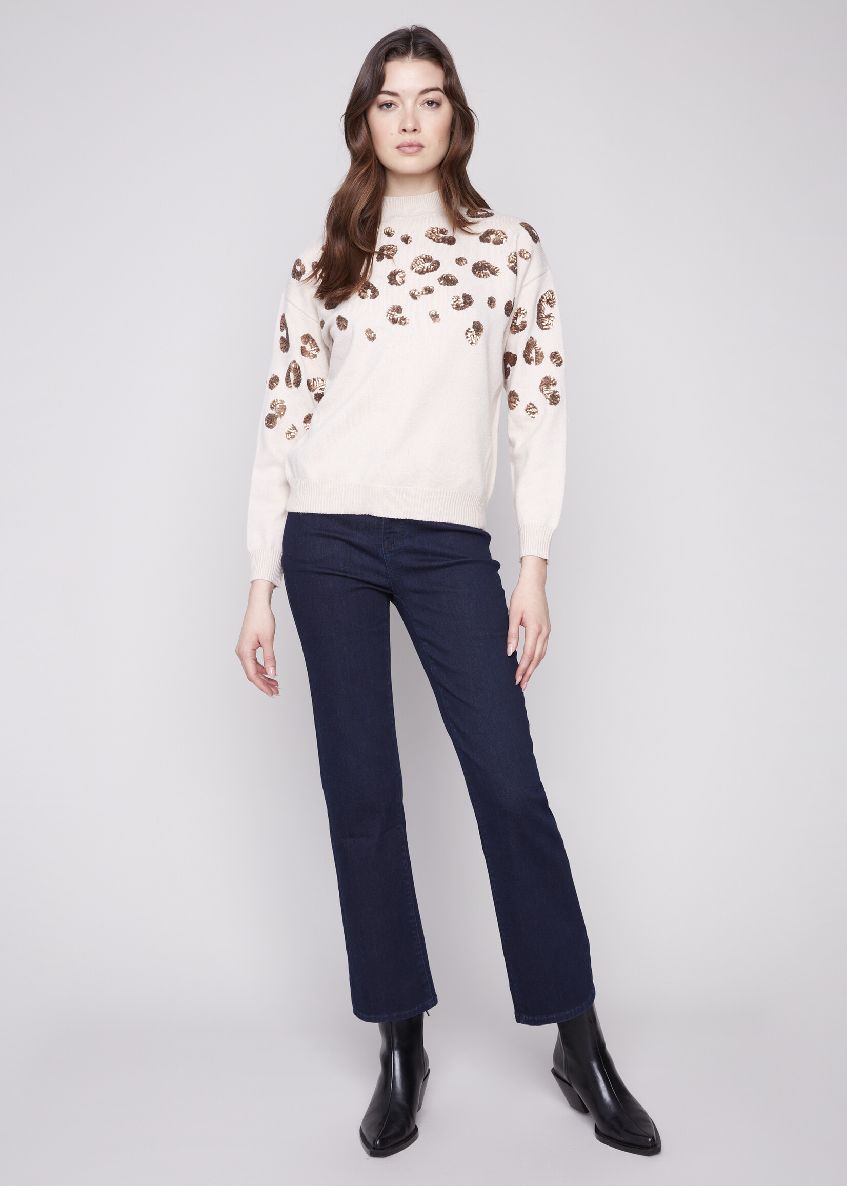Charlie B Charlie B Animal Sequin Mock Sweater