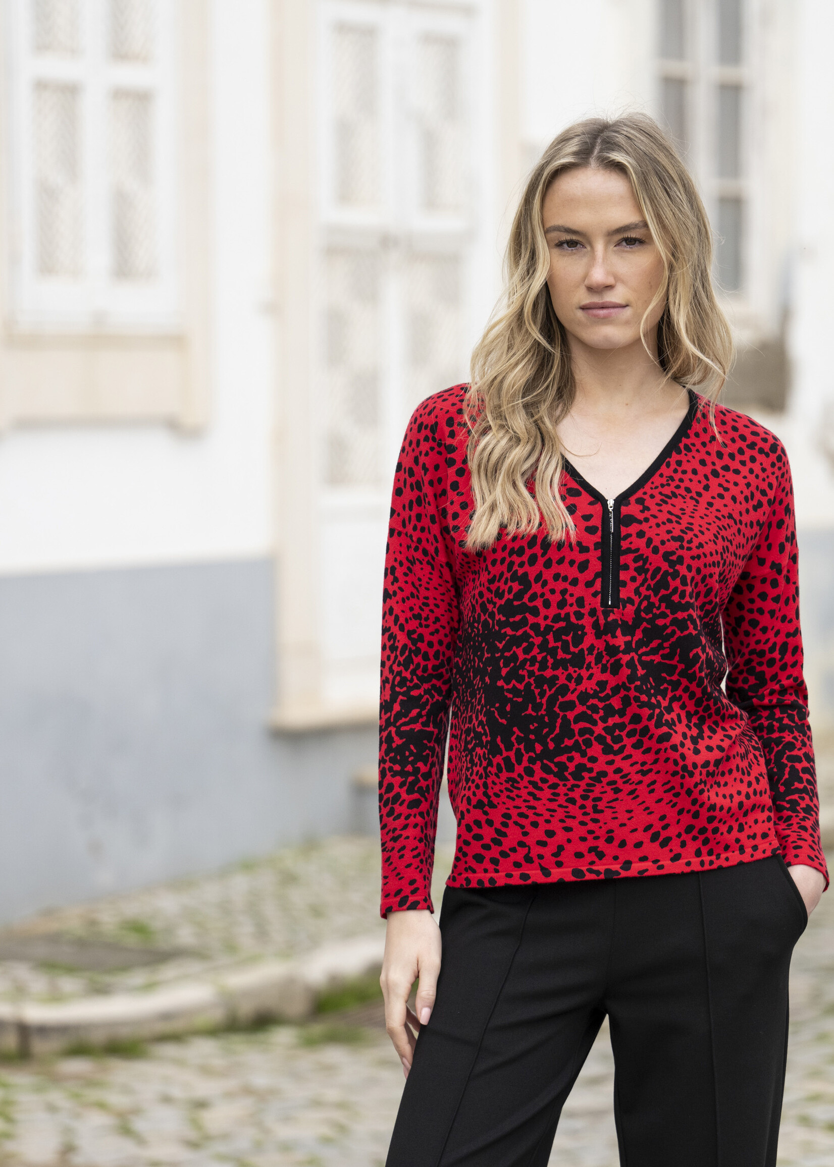 Marble Fashion Designs Marble Animal Print Zip Sweater