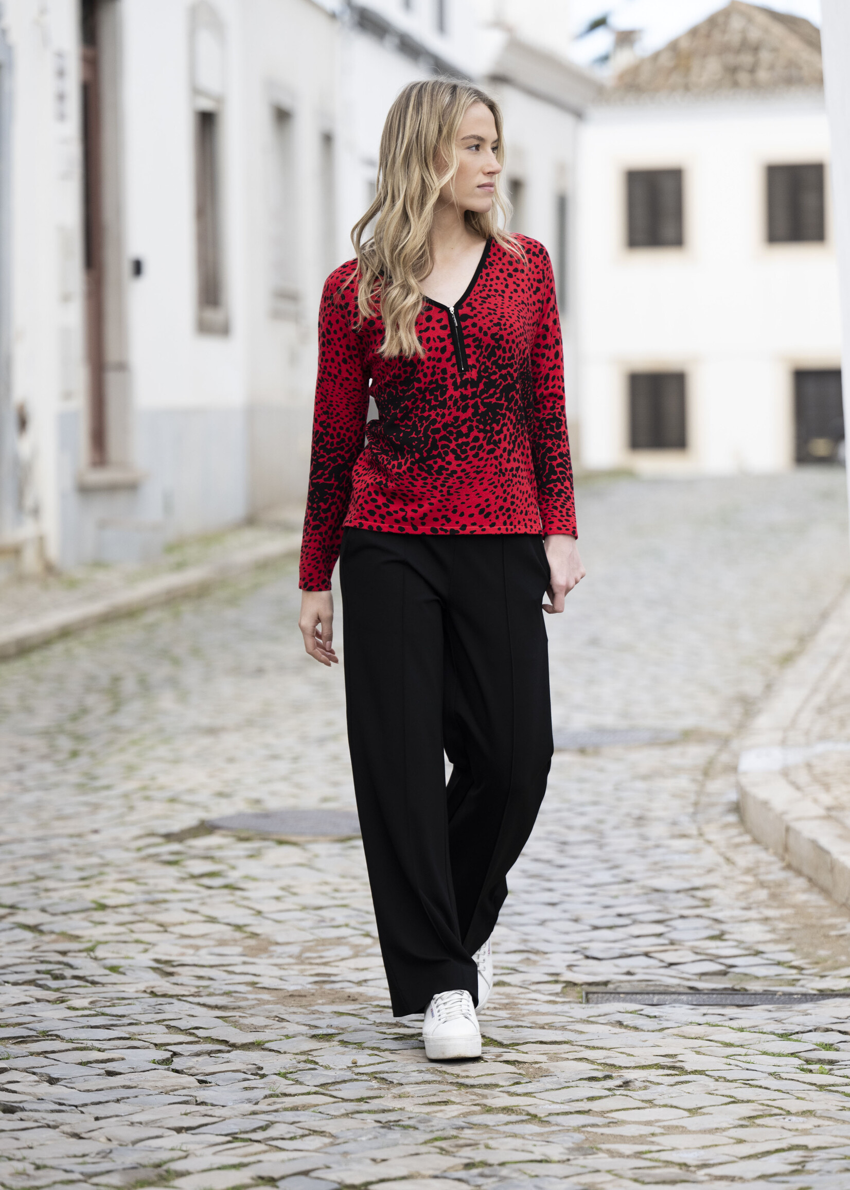 Marble Fashion Designs Marble Animal Print Zip Sweater