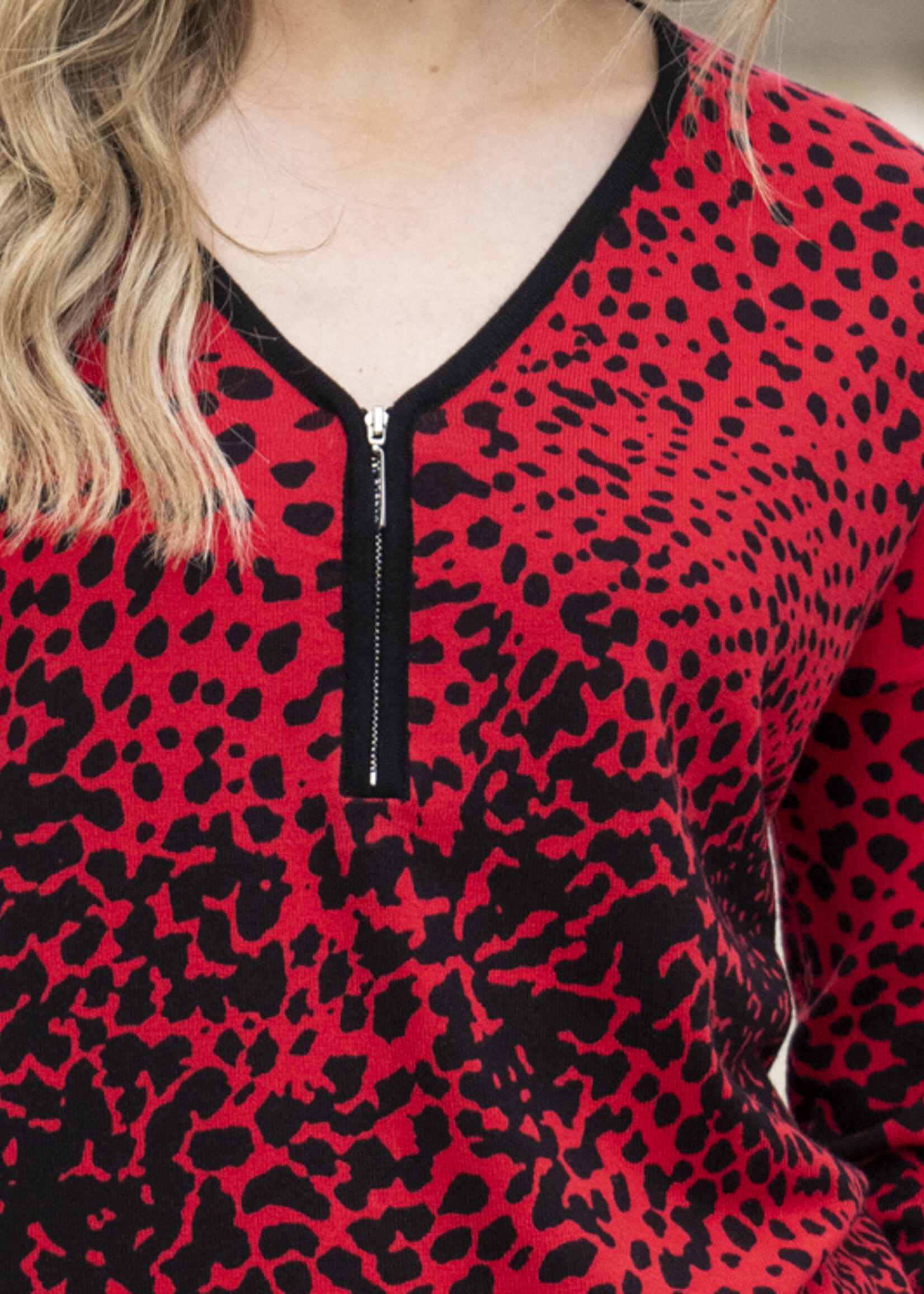 Marble Fashion Designs Marble Animal Print Zip Sweater