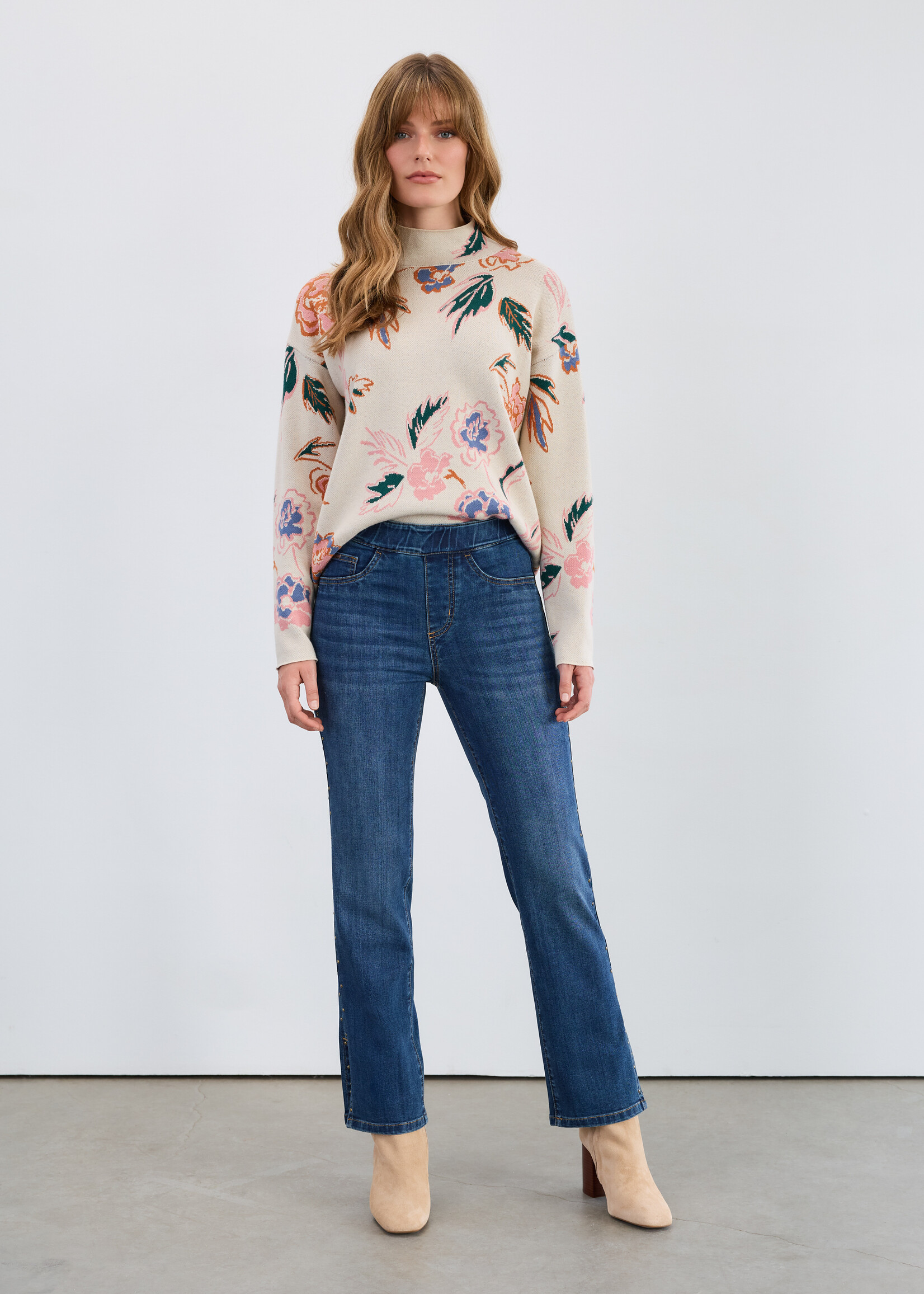 French Dressing Jeans FDJ Pull On Straight Ankle Jean with Studs