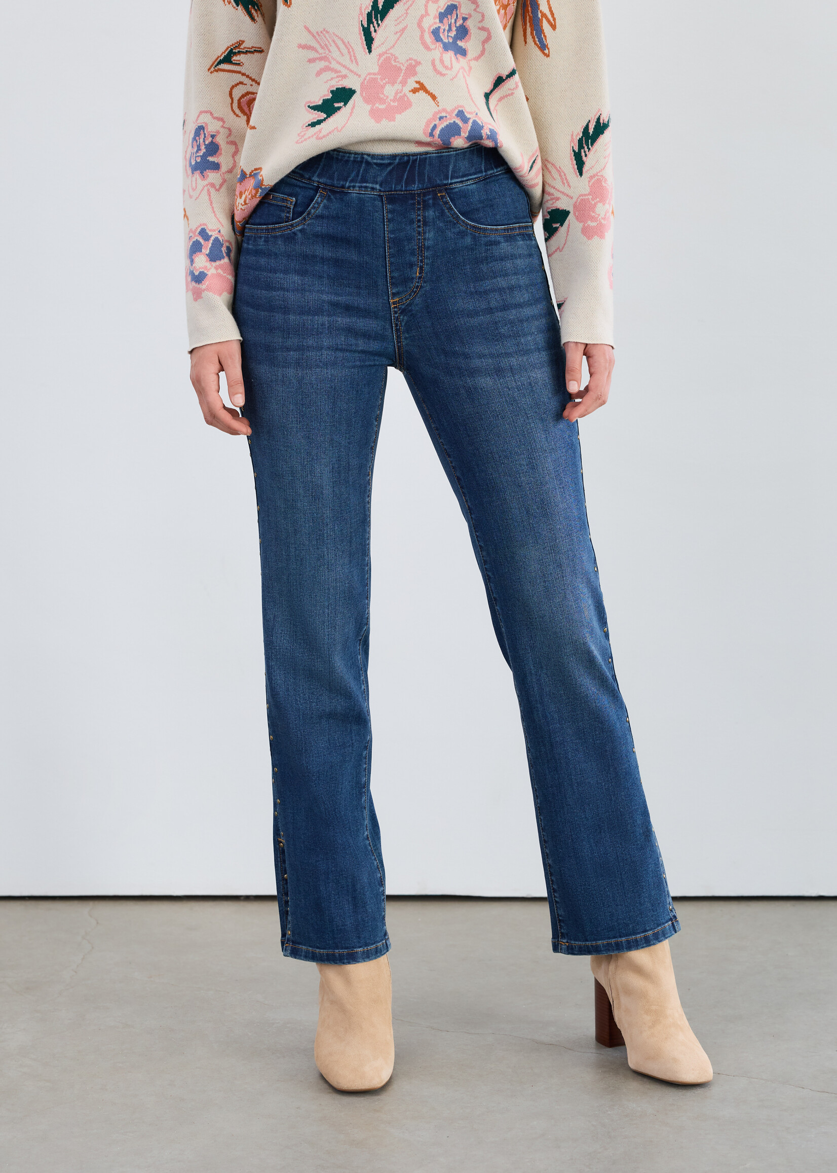 French Dressing Jeans FDJ Pull On Straight Ankle Jean with Studs