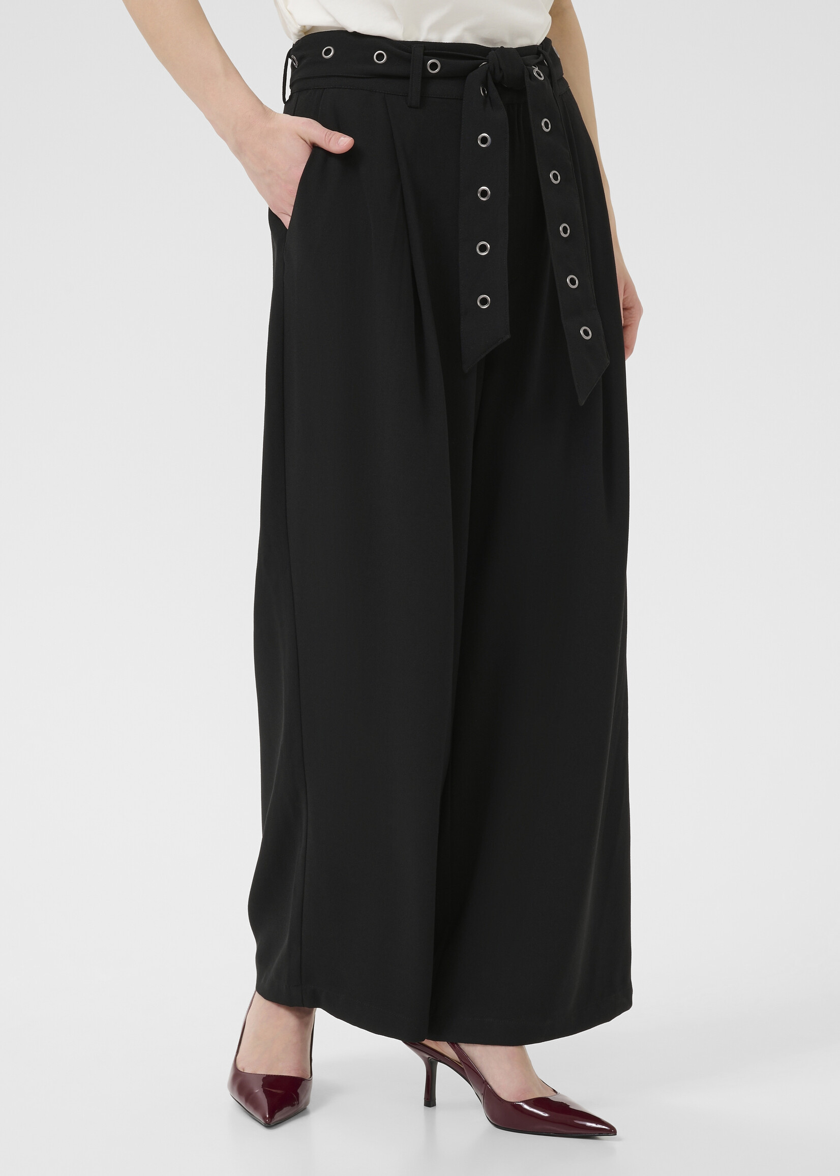 Kaffe Kaffe Lisa Wide Leg Grommet Belted Pant