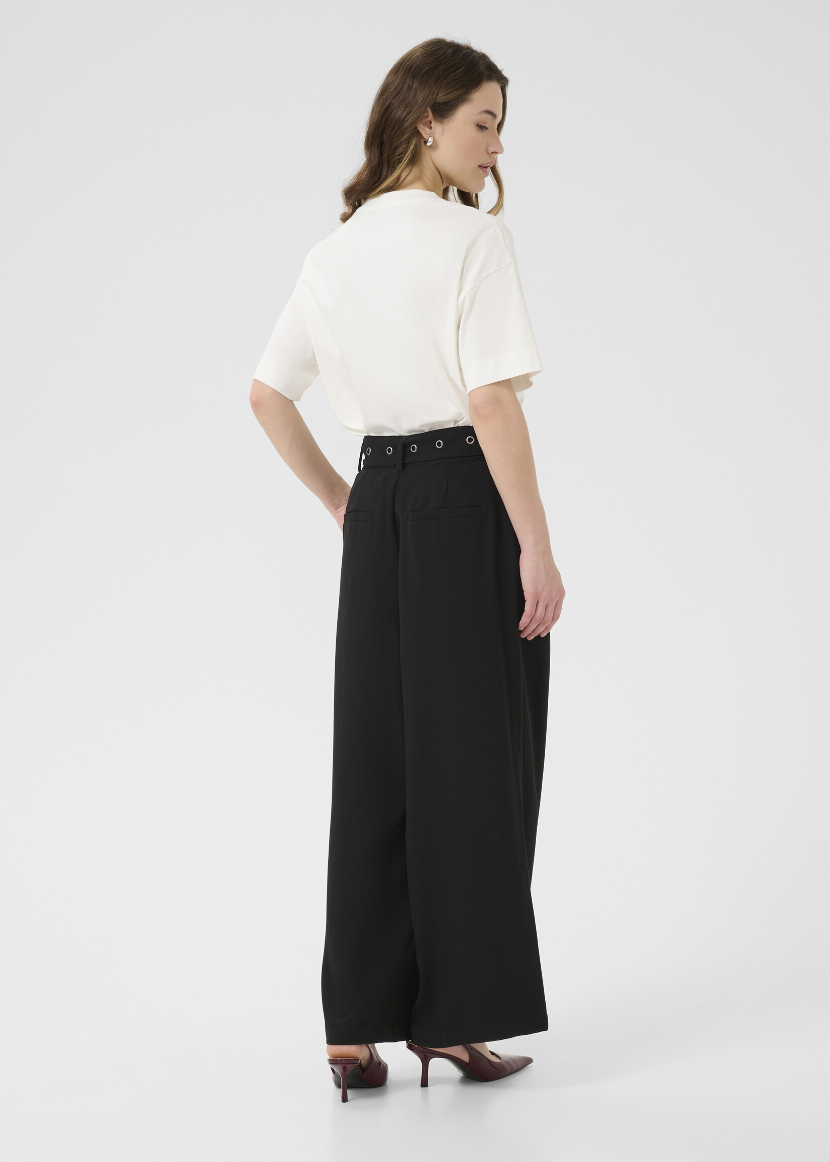 Kaffe Kaffe Lisa Wide Leg Grommet Belted Pant