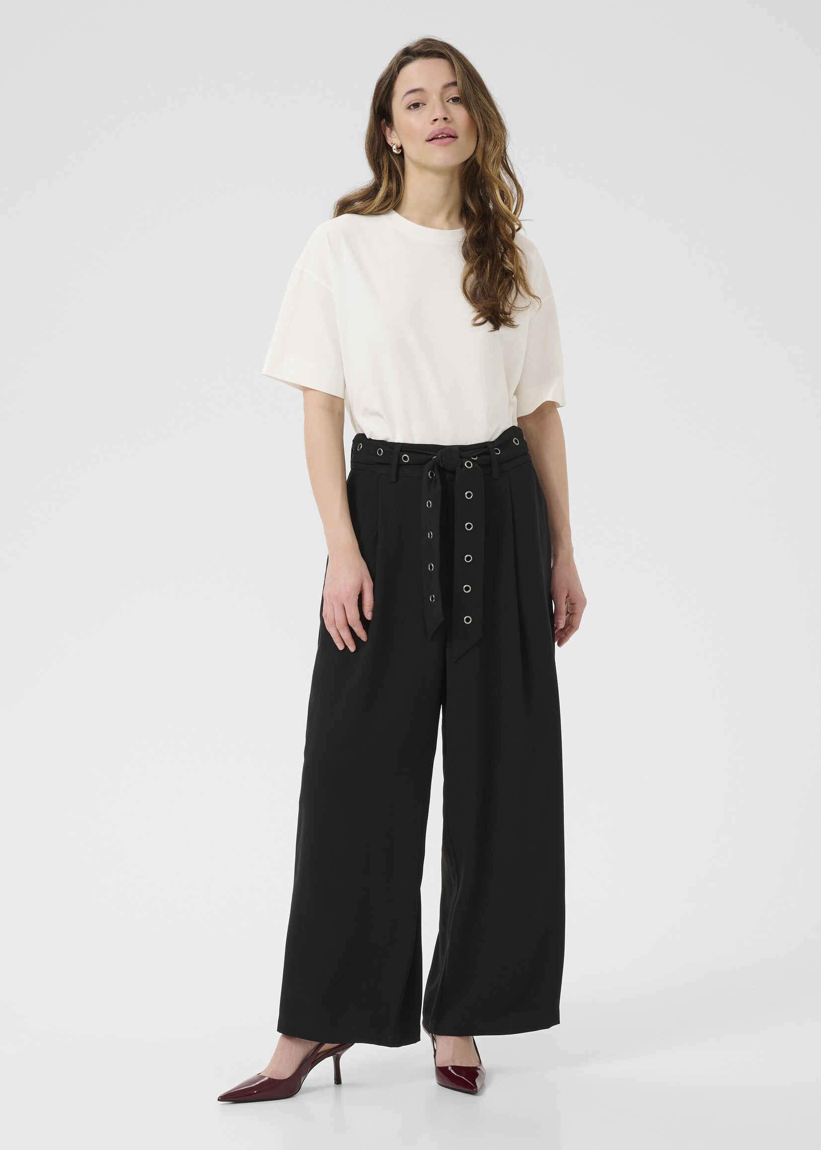 Kaffe Kaffe Lisa Wide Leg Grommet Belted Pant