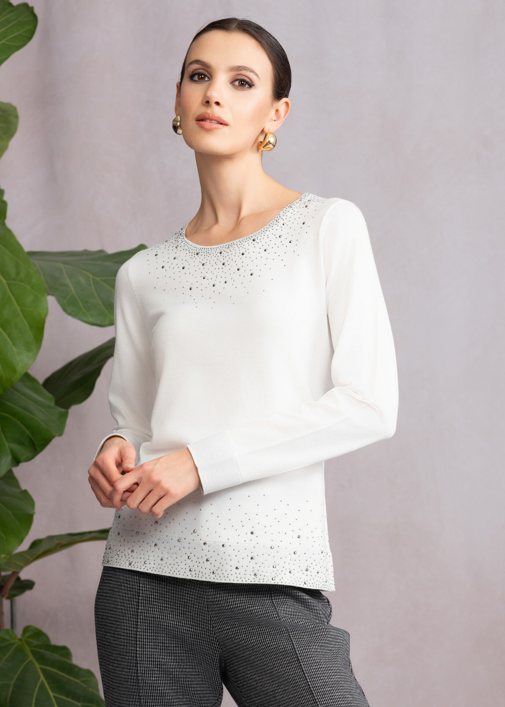 Alison Sheri Alison Sheri Rhinestone Detail Crew Sweater