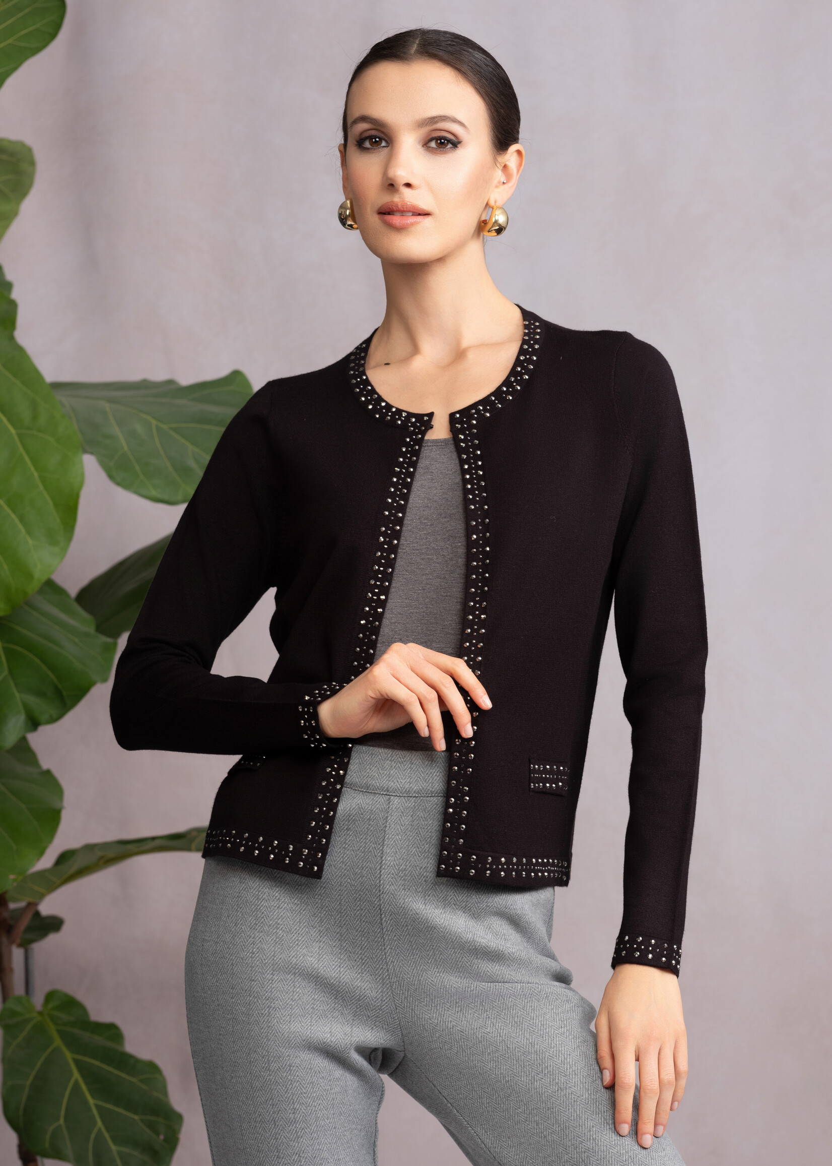 Alison Sheri Alison Sheri Rhinestone Chanel Style Cardi