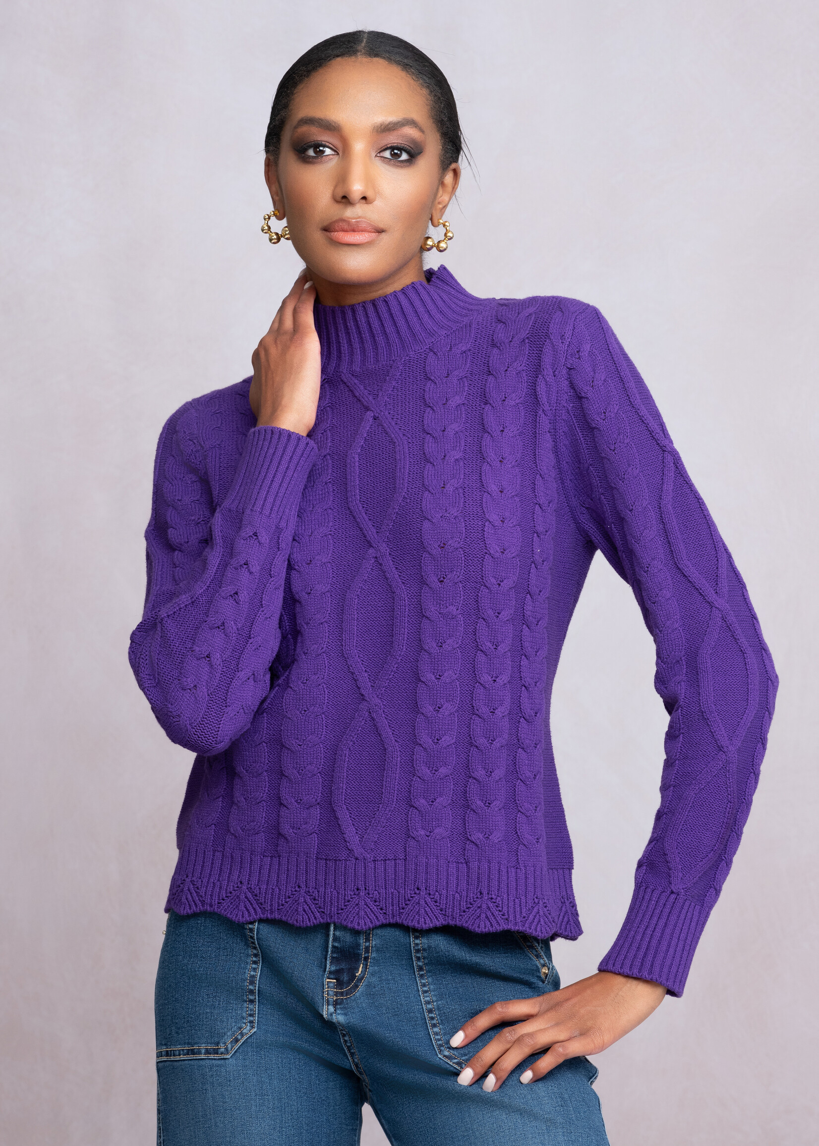 Alison Sheri Alison Sheri Cable Mock Neck Sweater