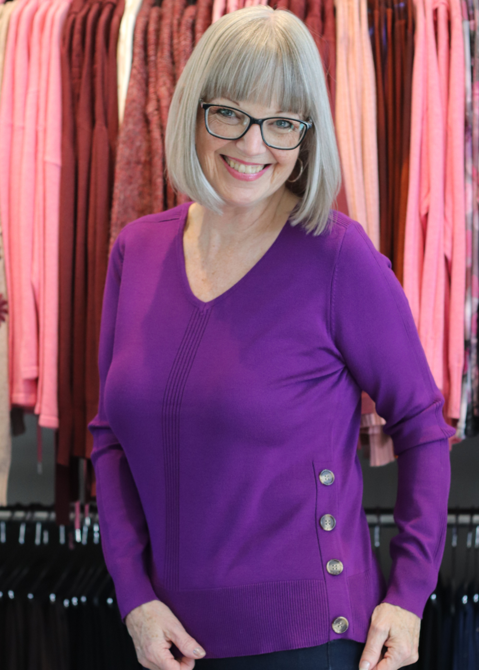 Alison Sheri Alison Sheri Vneck Side Button Detail Sweater