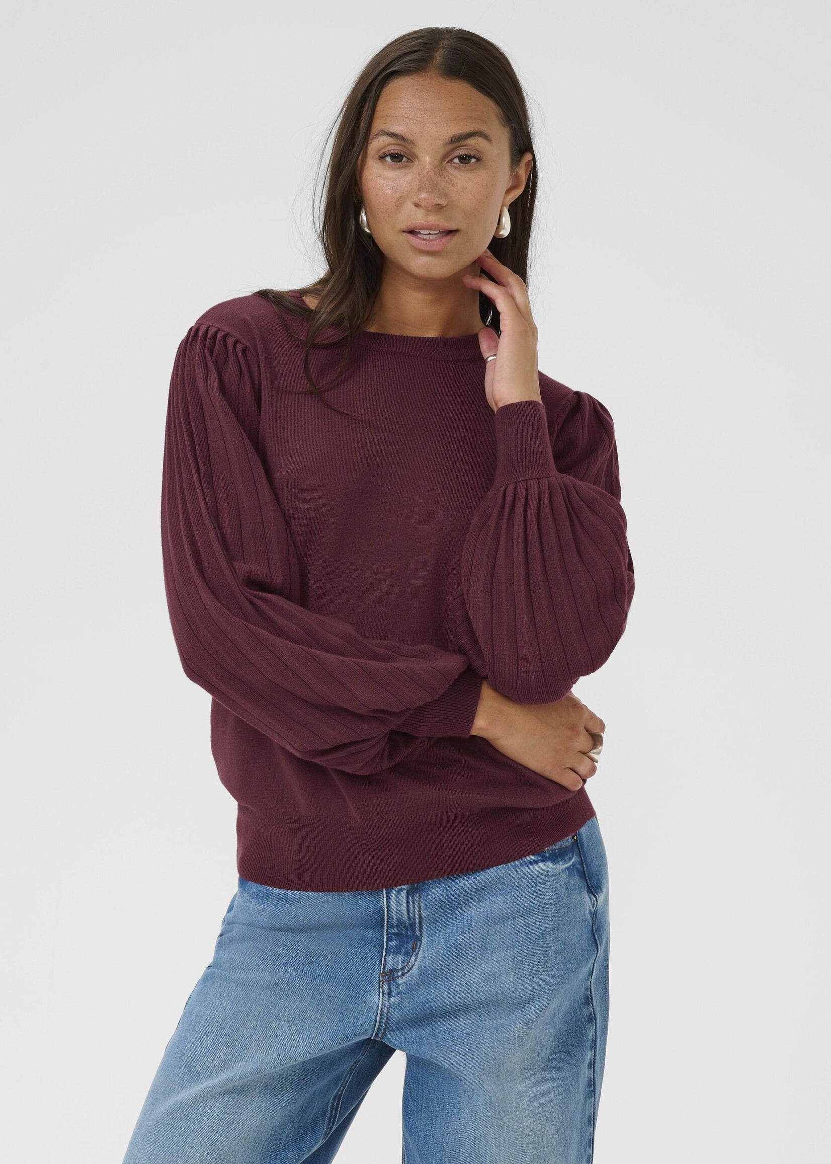 Kaffe Kaffe Alone Pleated Sleeve Crew Sweater