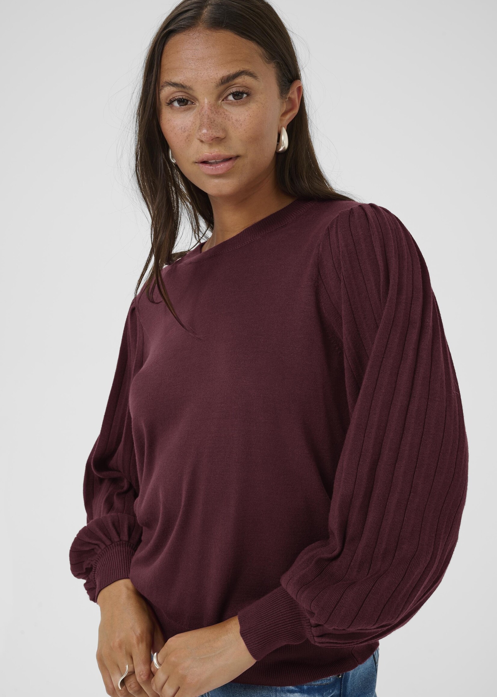 Kaffe Kaffe Alone Pleated Sleeve Crew Sweater