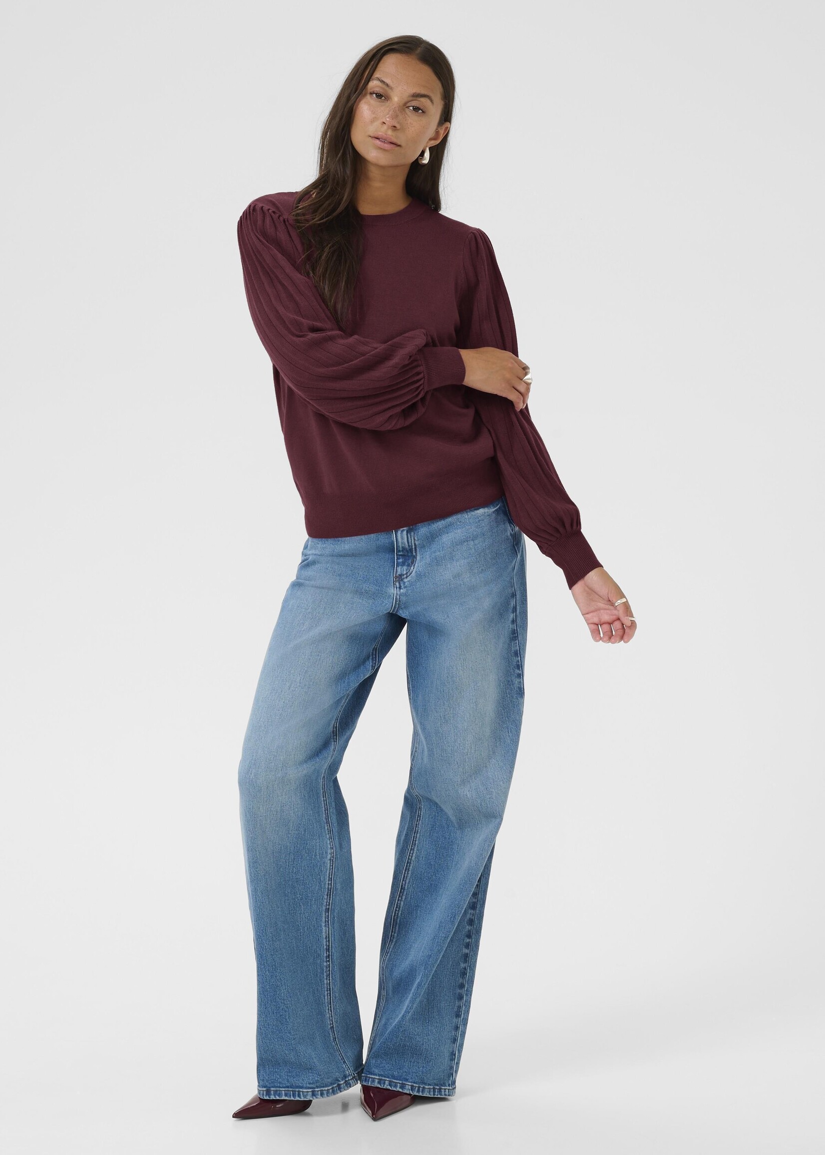 Kaffe Kaffe Alone Pleated Sleeve Crew Sweater