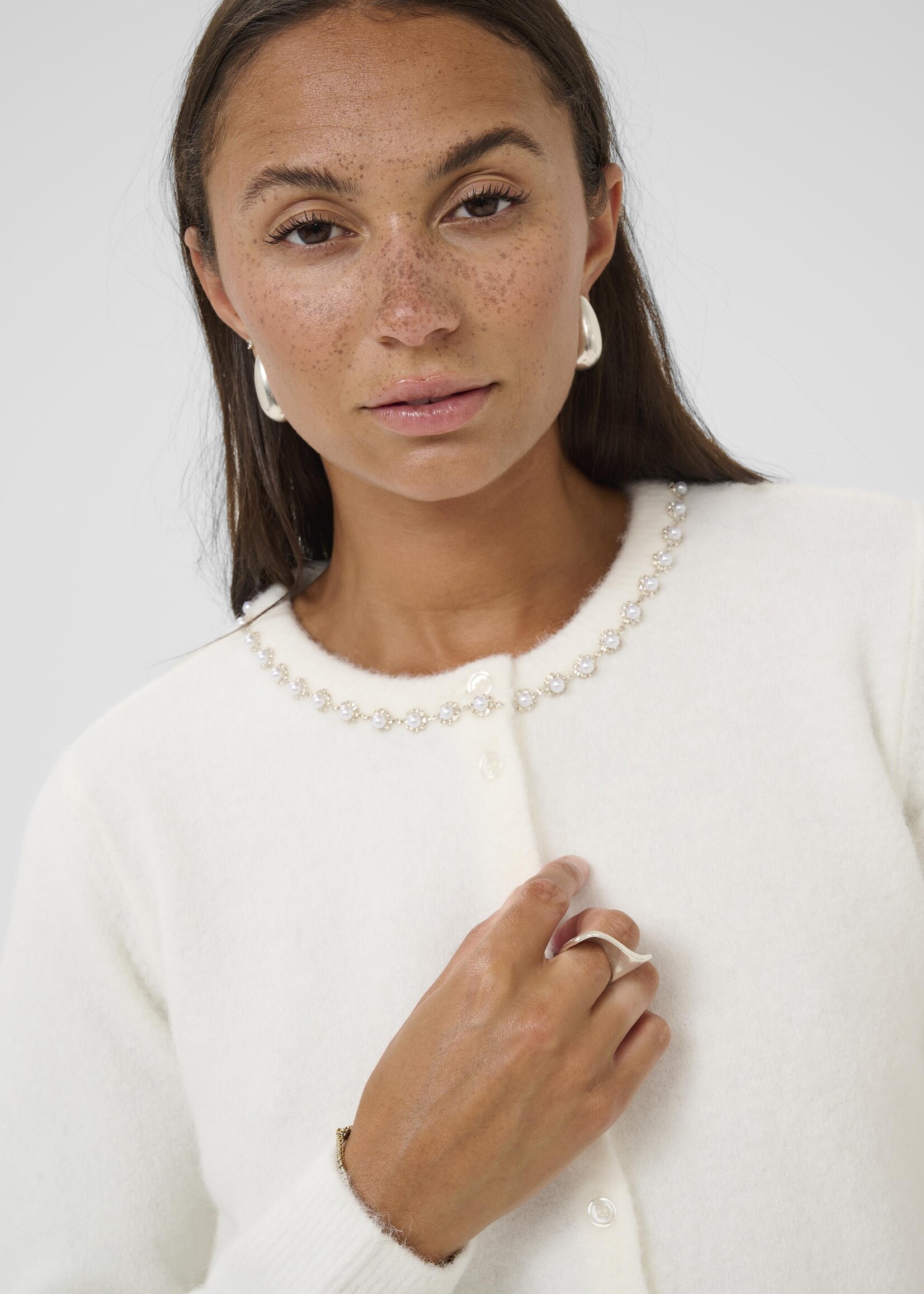 Kaffe Kaffe Pearls/Rhinestone Neckline Cardi