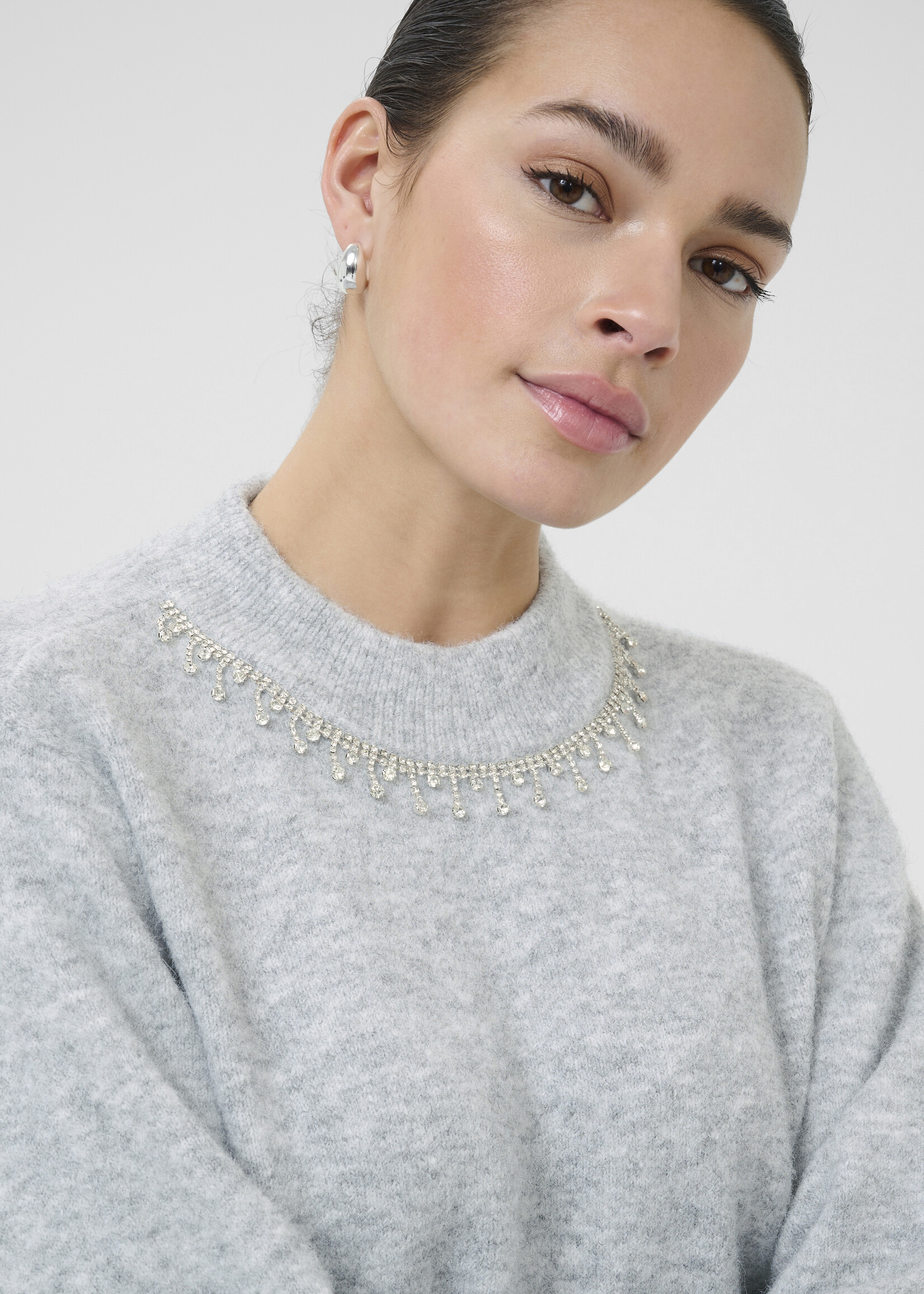 Kaffe Kaffe KAroxy Bejeweled Neckline Crew Sweater