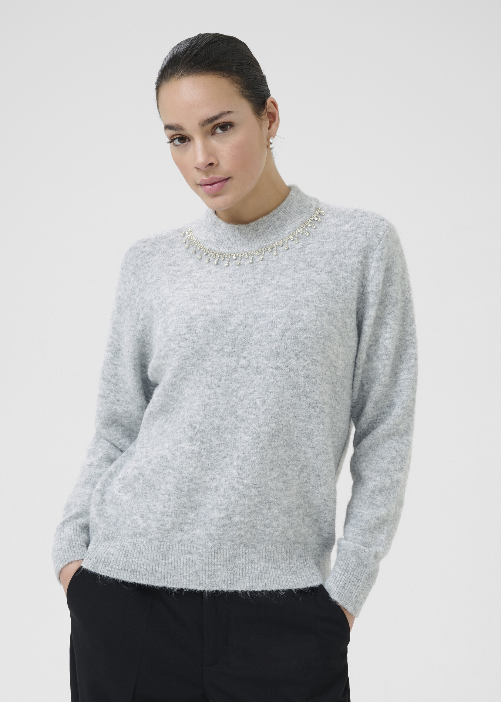 Kaffe Kaffe KAroxy Bejeweled Neckline Crew Sweater