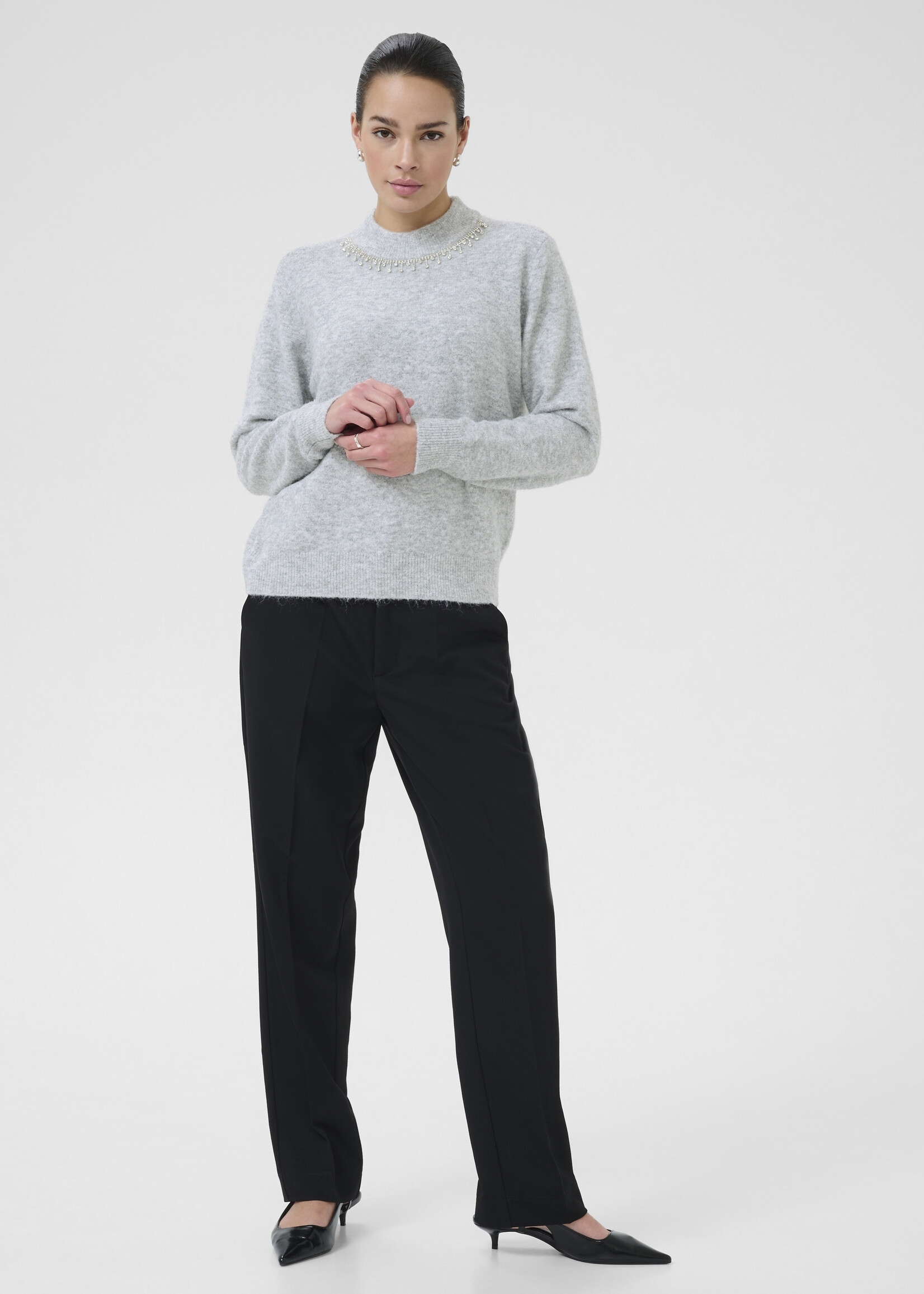 Kaffe Kaffe Roxy Bejeweled Neckline Crew Sweater