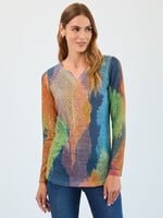 French Dressing Jeans FDJ Leaf Print Vneck Top