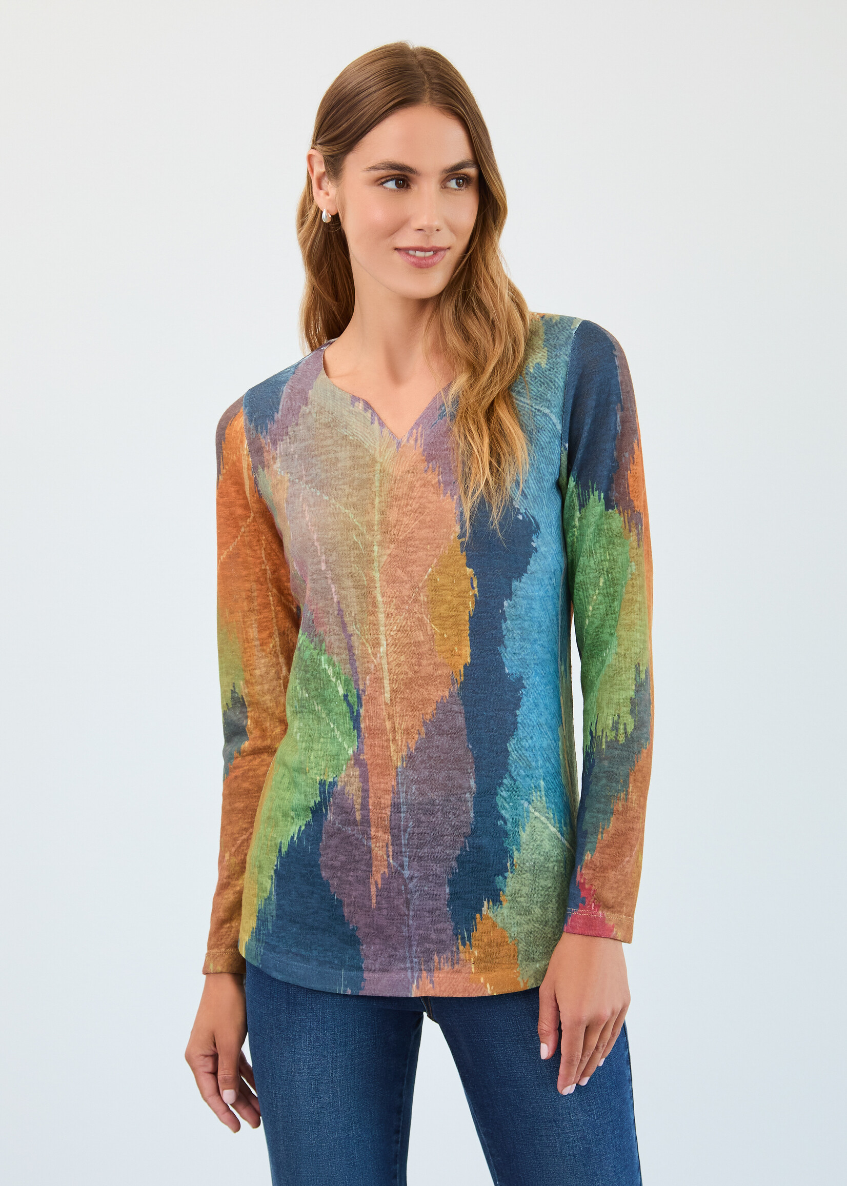 French Dressing Jeans FDJ Leaf Print Vneck Top
