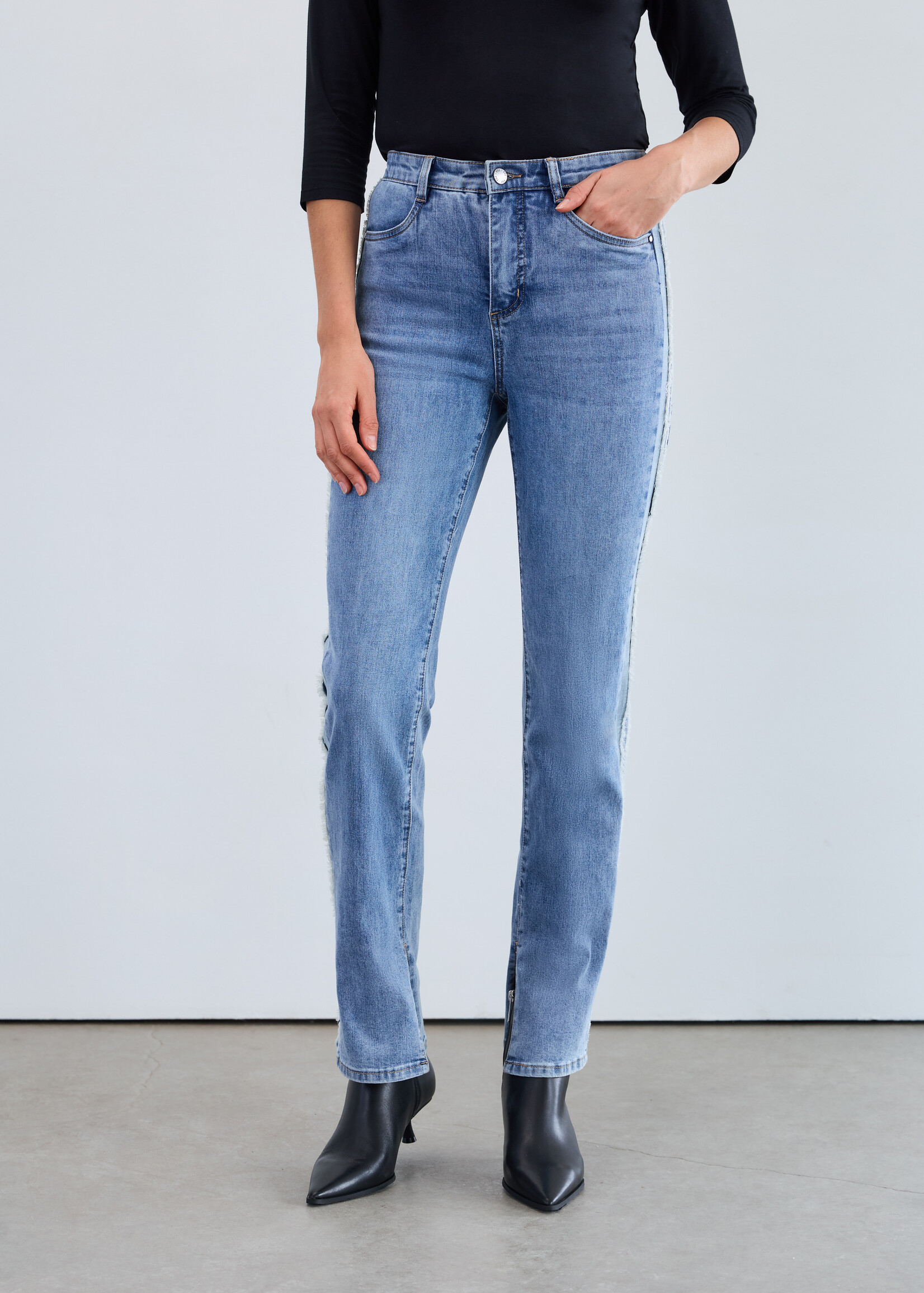 French Dressing Jeans FDJ Frayed Side Detail Suzanne Straight Leg Jean