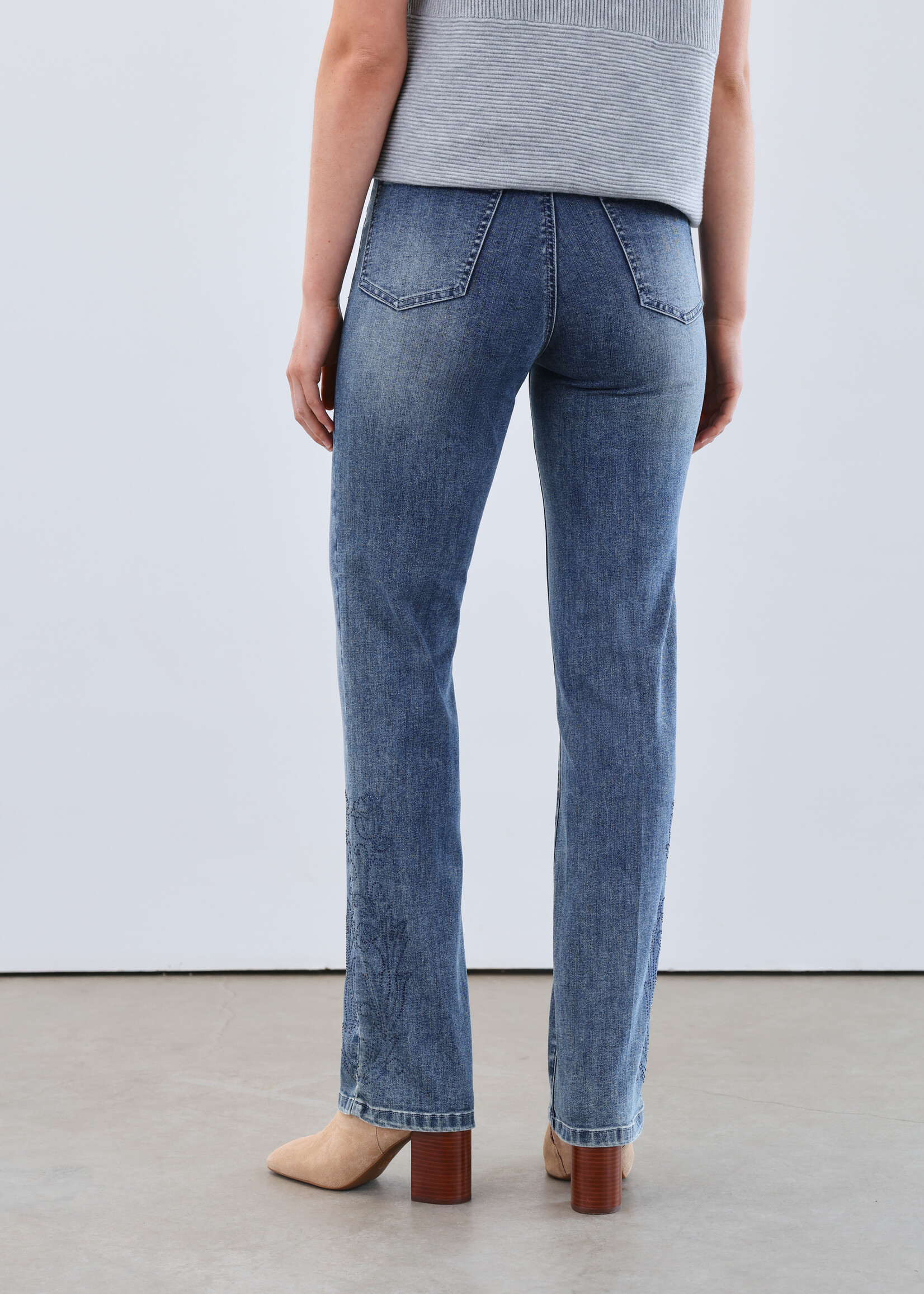 French Dressing Jeans FDJ  Sparkle Flower Detail Pull On Straight Leg Jean
